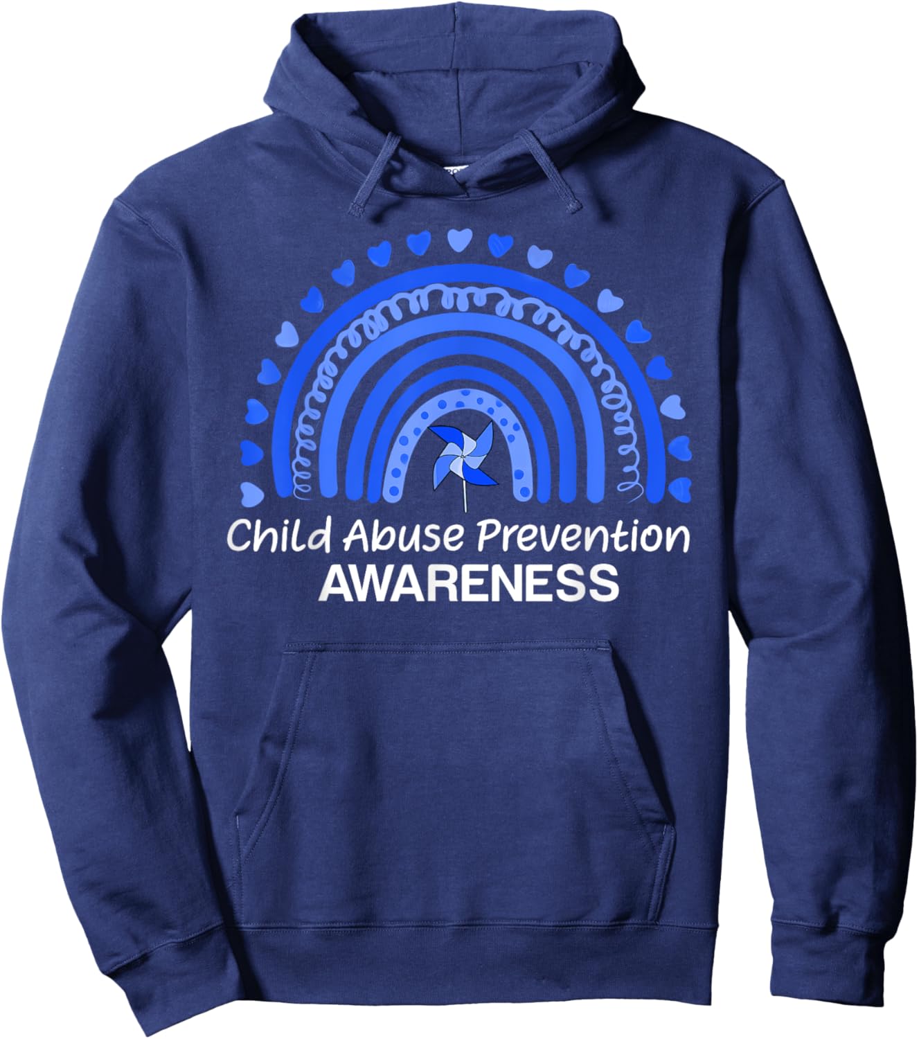 Child Abuse Prevention Awareness Blue Boho Rainbow Pinwheel Hoodie - Hoodie | Navy