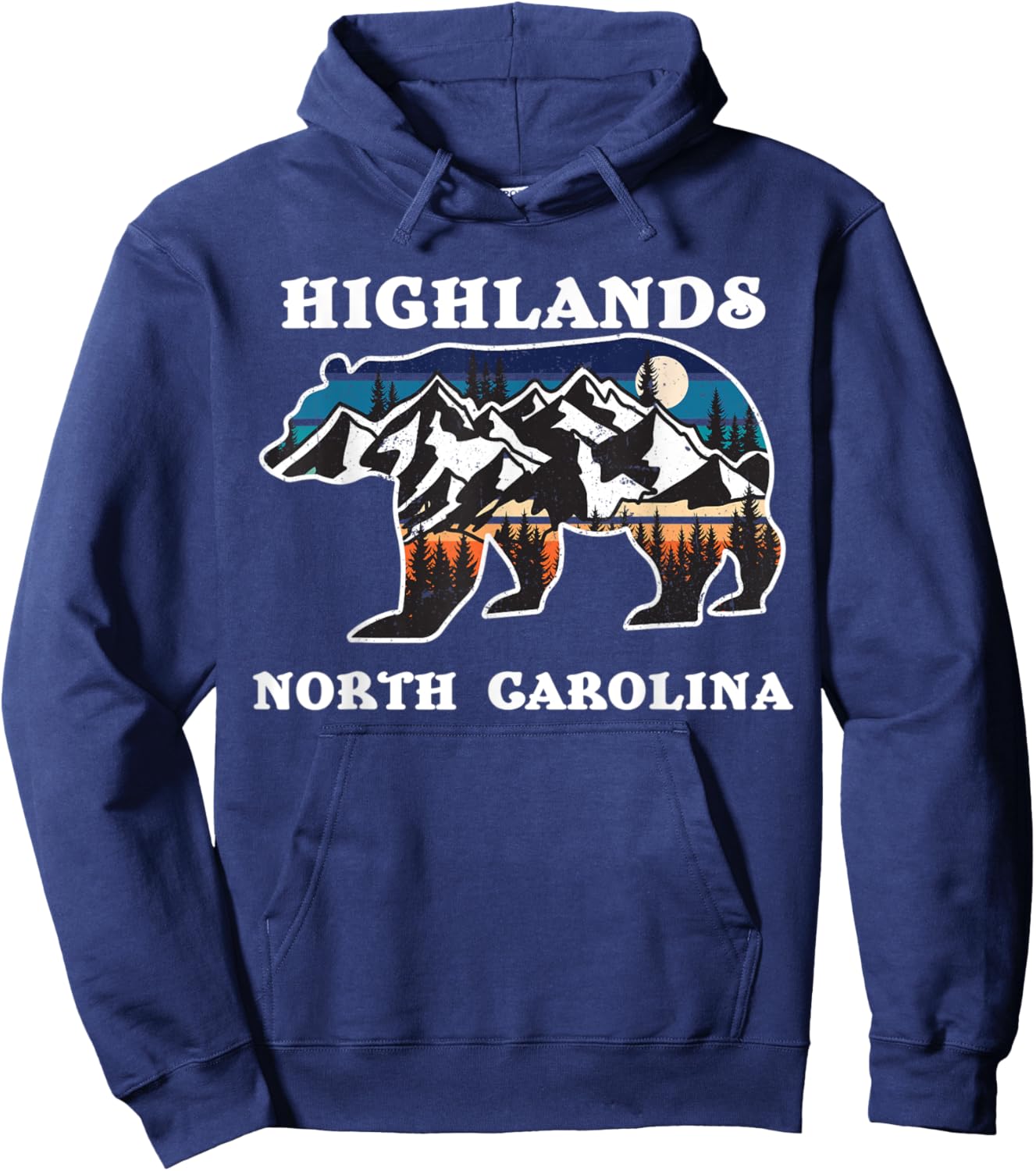 Highlands North Carolina NC State Vintage Retro Bear Graphic Hoodie - Hoodie | Navy