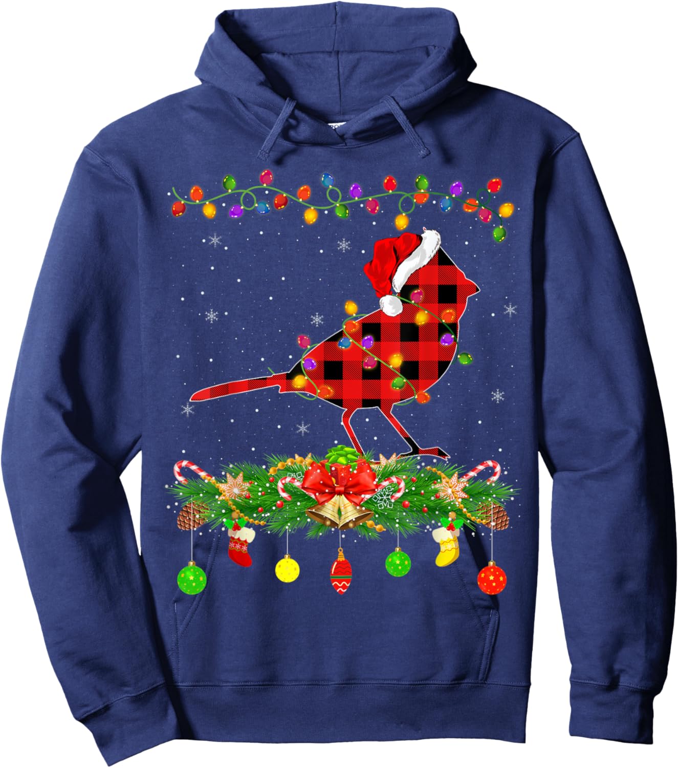 Funny Matching Buffalo Plaid Cardinal Bird Christmas Pajama Hoodie - Hoodie | Navy
