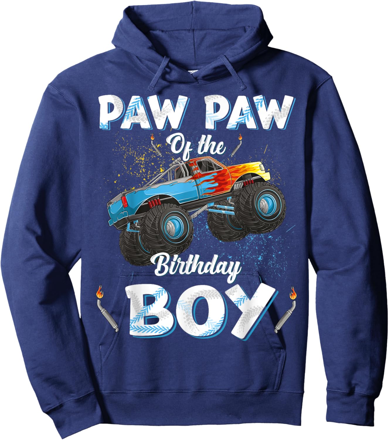 Paw Paw Of The Birthday Boy Monster Truck Bday Men Grandpa Hoodie - Hoodie | Navy