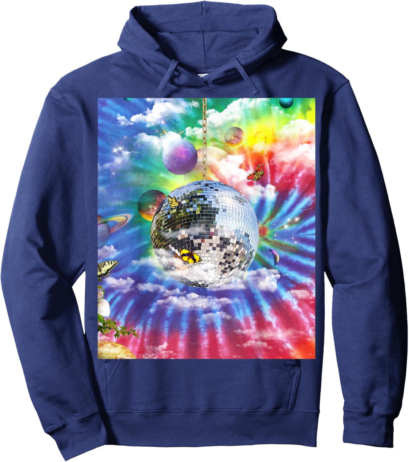 Trippy Rainbow Tie Dye Disco Ball Hoodie - Hoodie | Navy