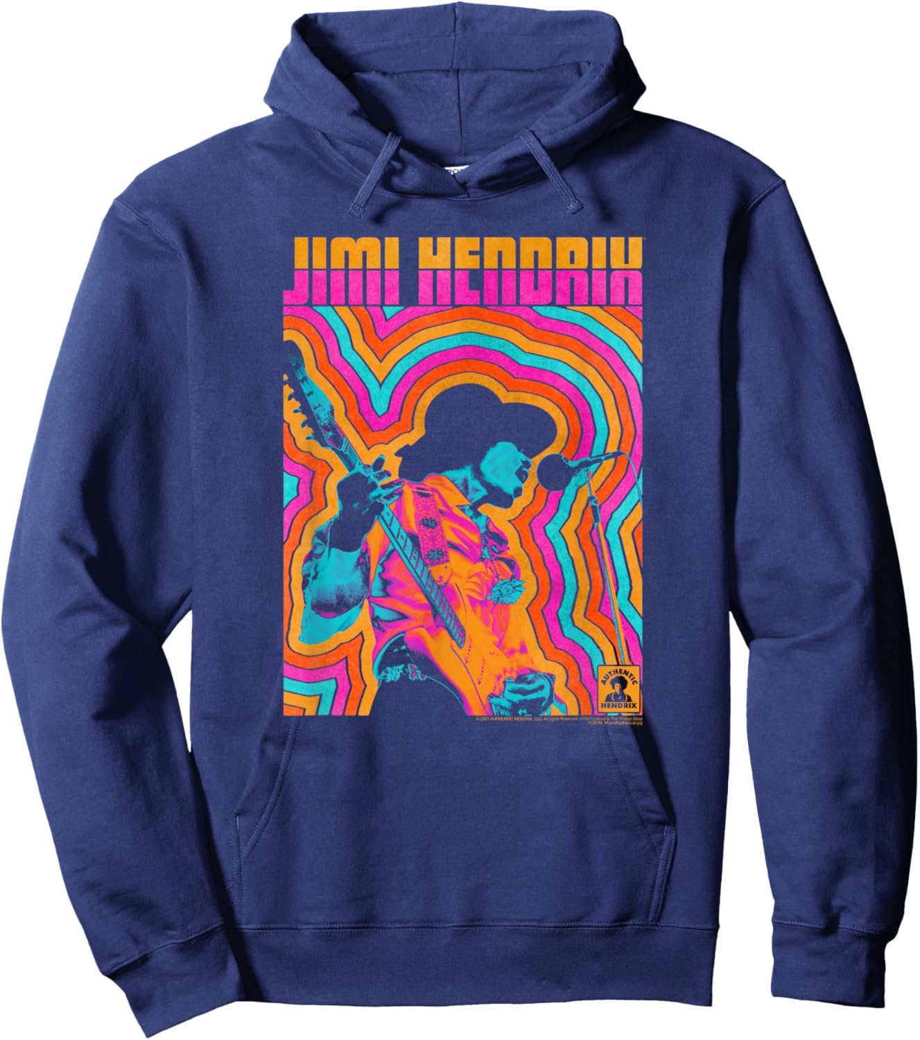 Jimi Hendrix Colorful Retro Vibe Lines Hoodie - Hoodie | Navy