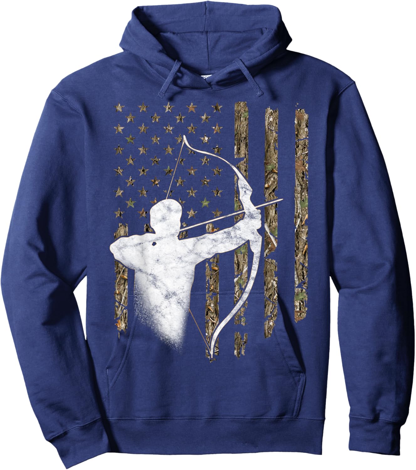 Archery Recurve Long Bow American Flag Camouflage Hunting Hoodie - Hoodie | Navy