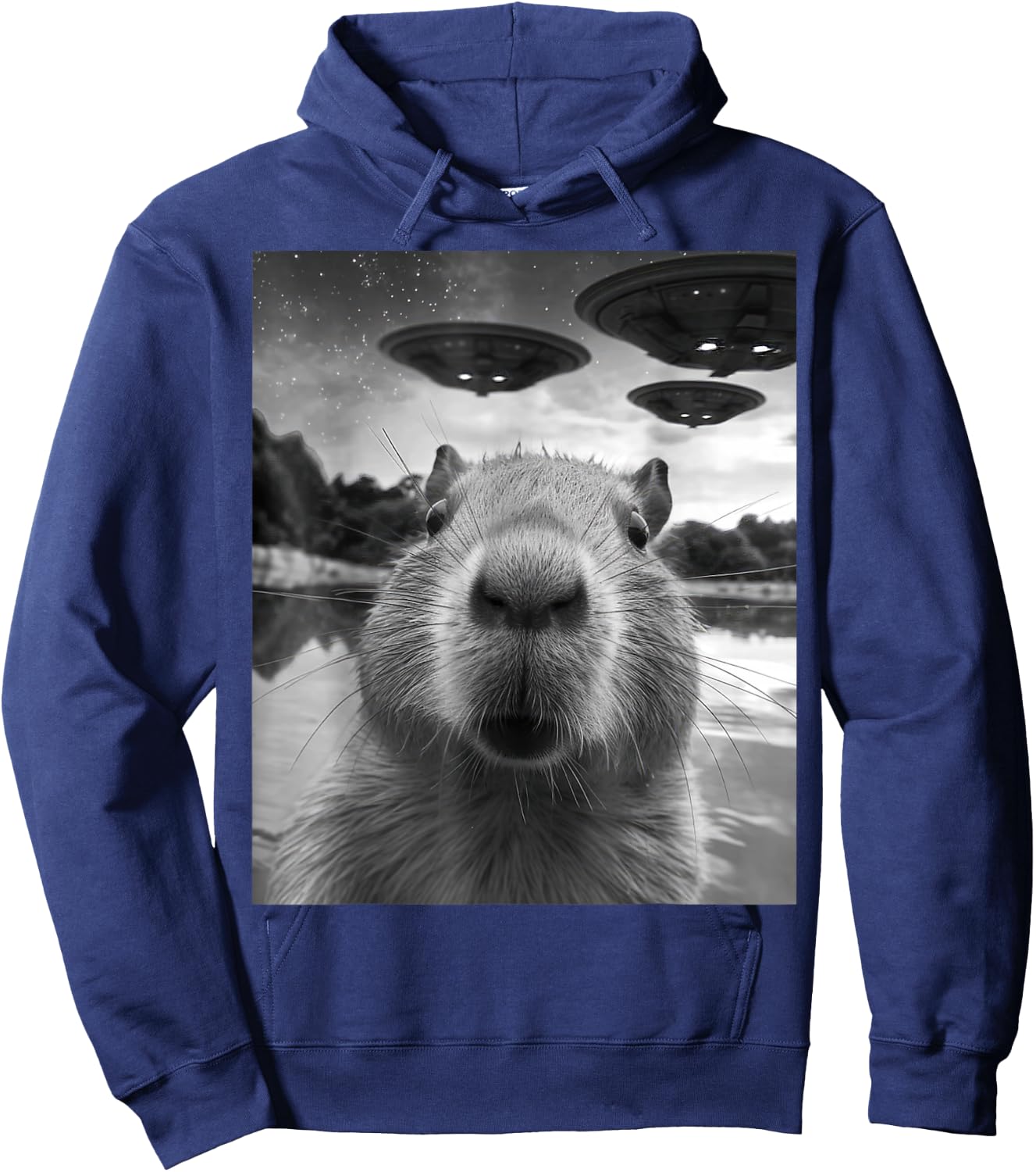 Capybara Selfie with UFOs Weird Hoodie - Hoodie | Navy