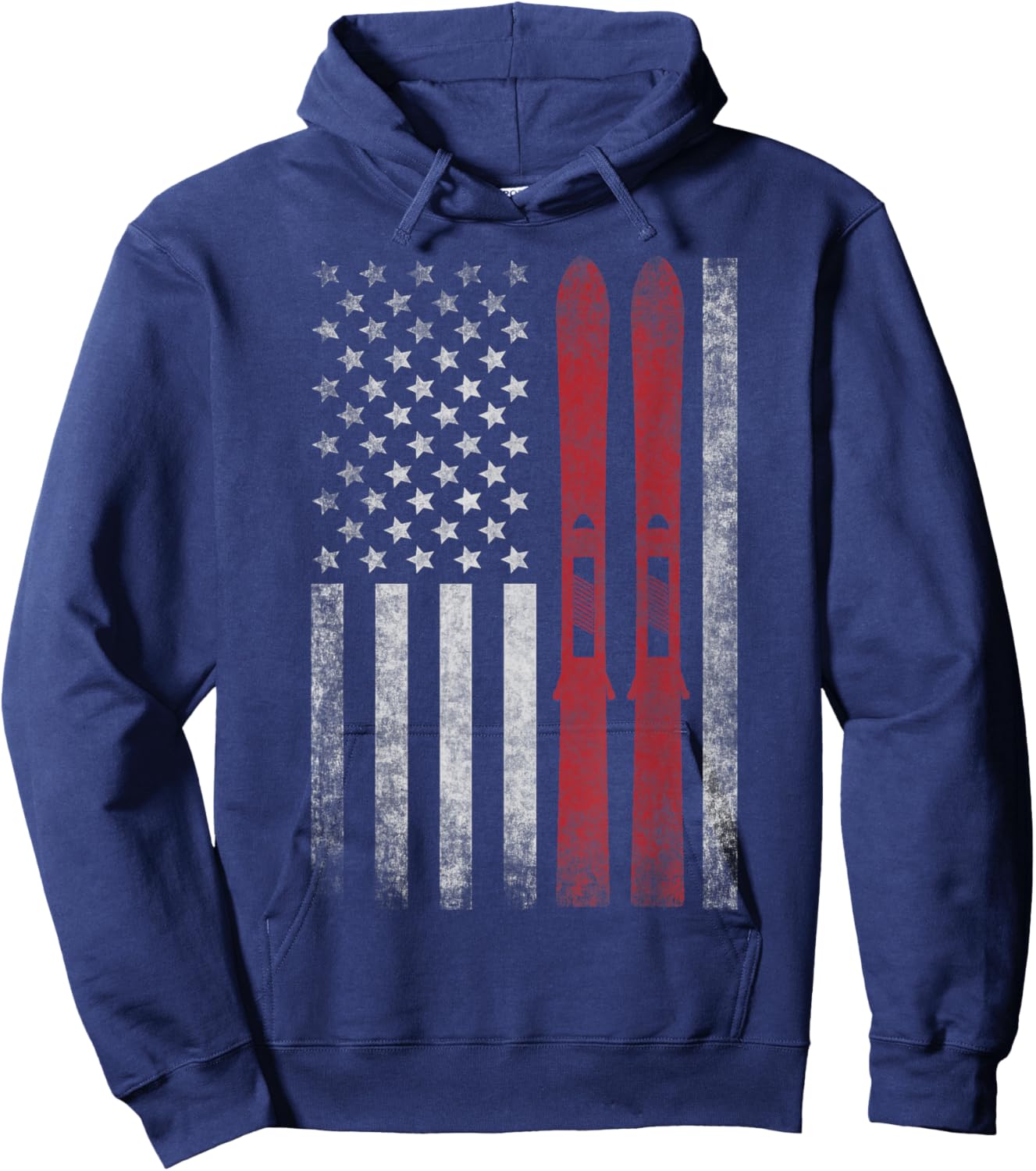 American Flag & Skis. Skiing Winter Sports for US Skiers. Hoodie - Hoodie | Navy
