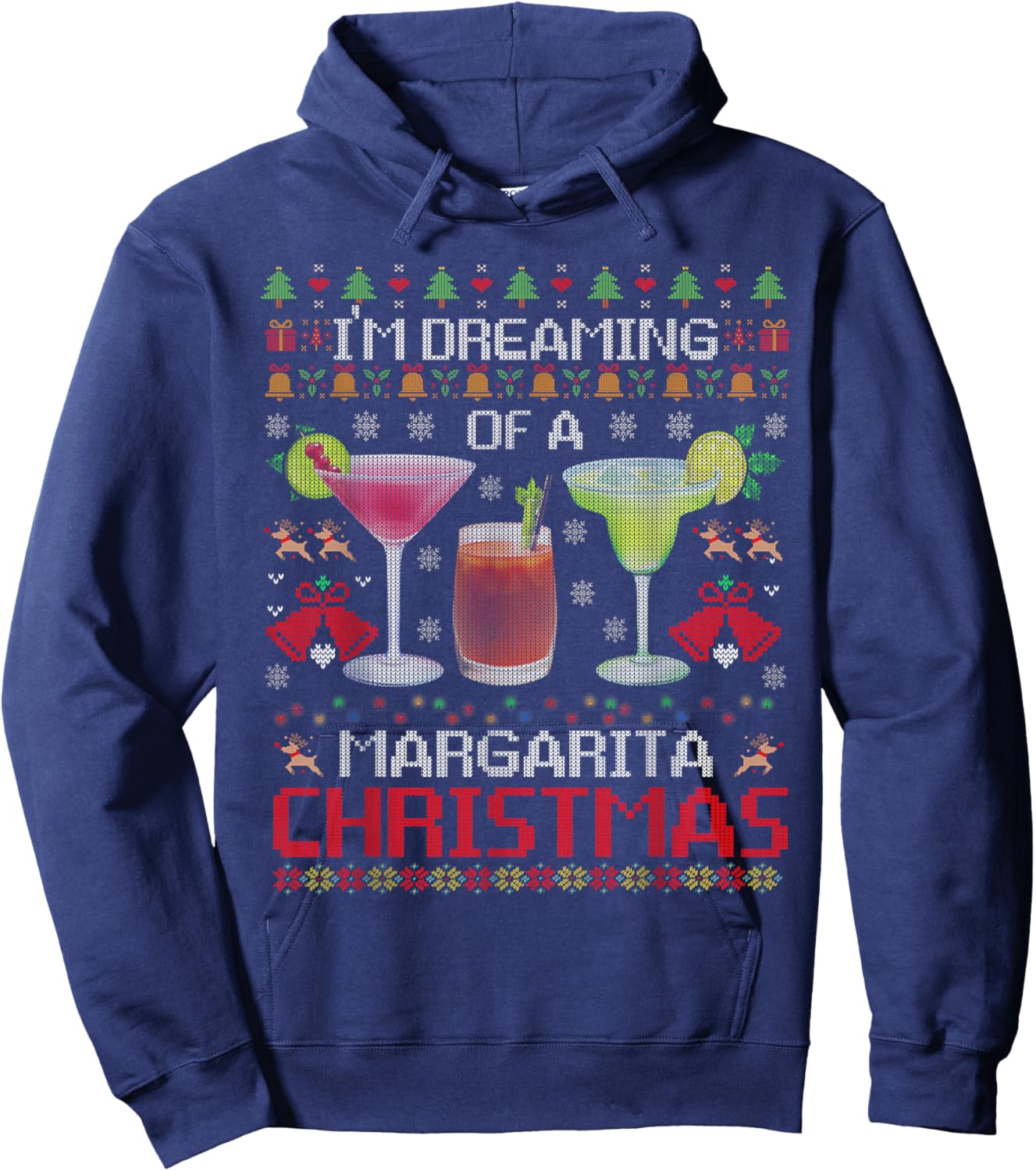 I'm Dreaming Of A Margarita Christmas Ugly Sweater Hoodie - Hoodie | Navy