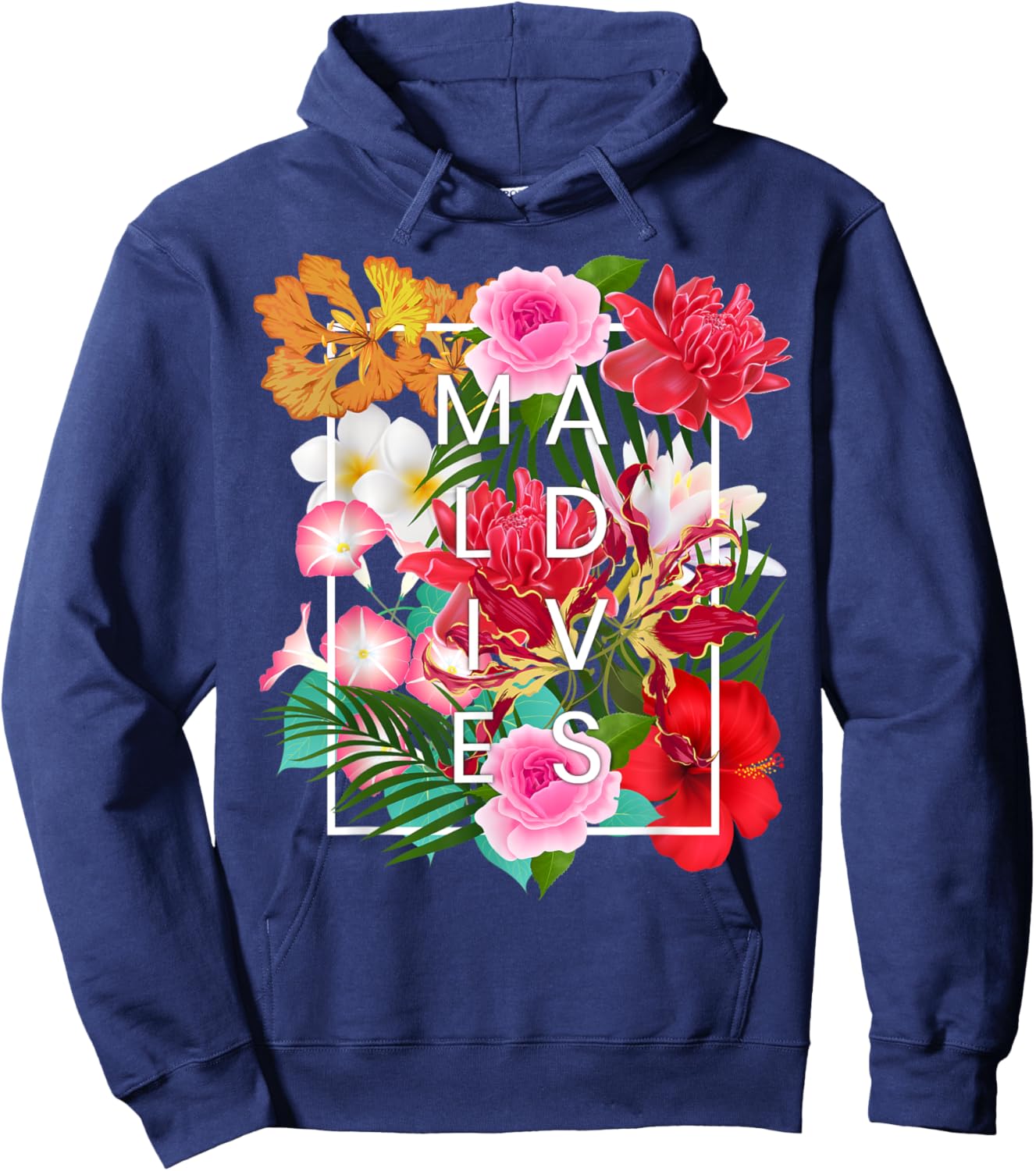 Flowers of Maldives Word Art - Maldives Vacation Souvenir Hoodie - Hoodie | Navy