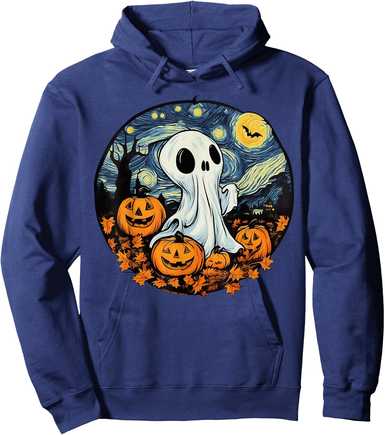 Fun and Spooky Impressionist Starry Night Ghost Halloween Hoodie - Hoodie | Navy