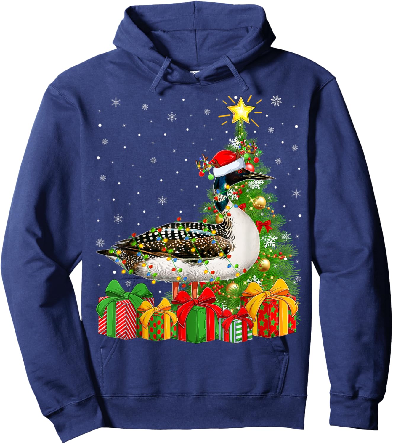 Loon Lighting Xmas Tree Santa Hat Loon Christmas Hoodie - Hoodie | Navy