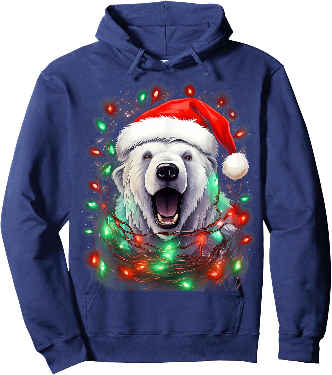 Xmas Polar Bear Tangled Christmas Lights Hoodie - Hoodie | Navy