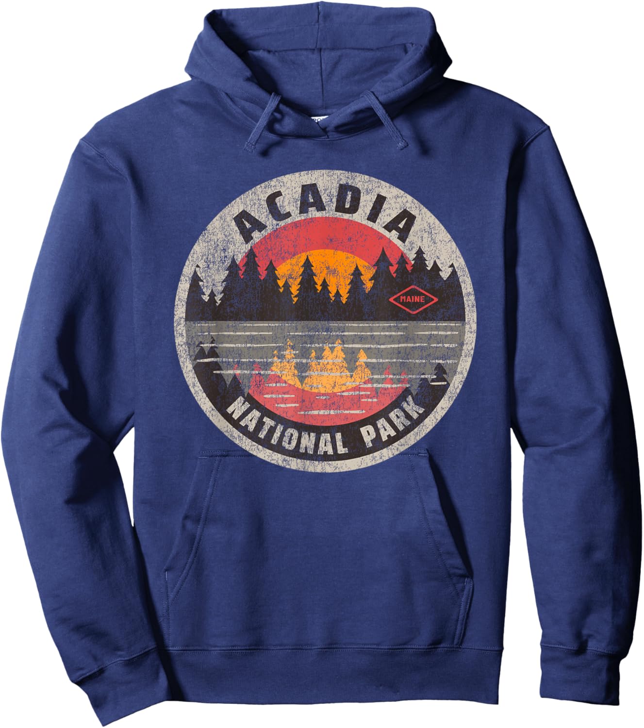 Vintage Acadia National Park Maine Camping Hiking Hoodie - Hoodie | Navy