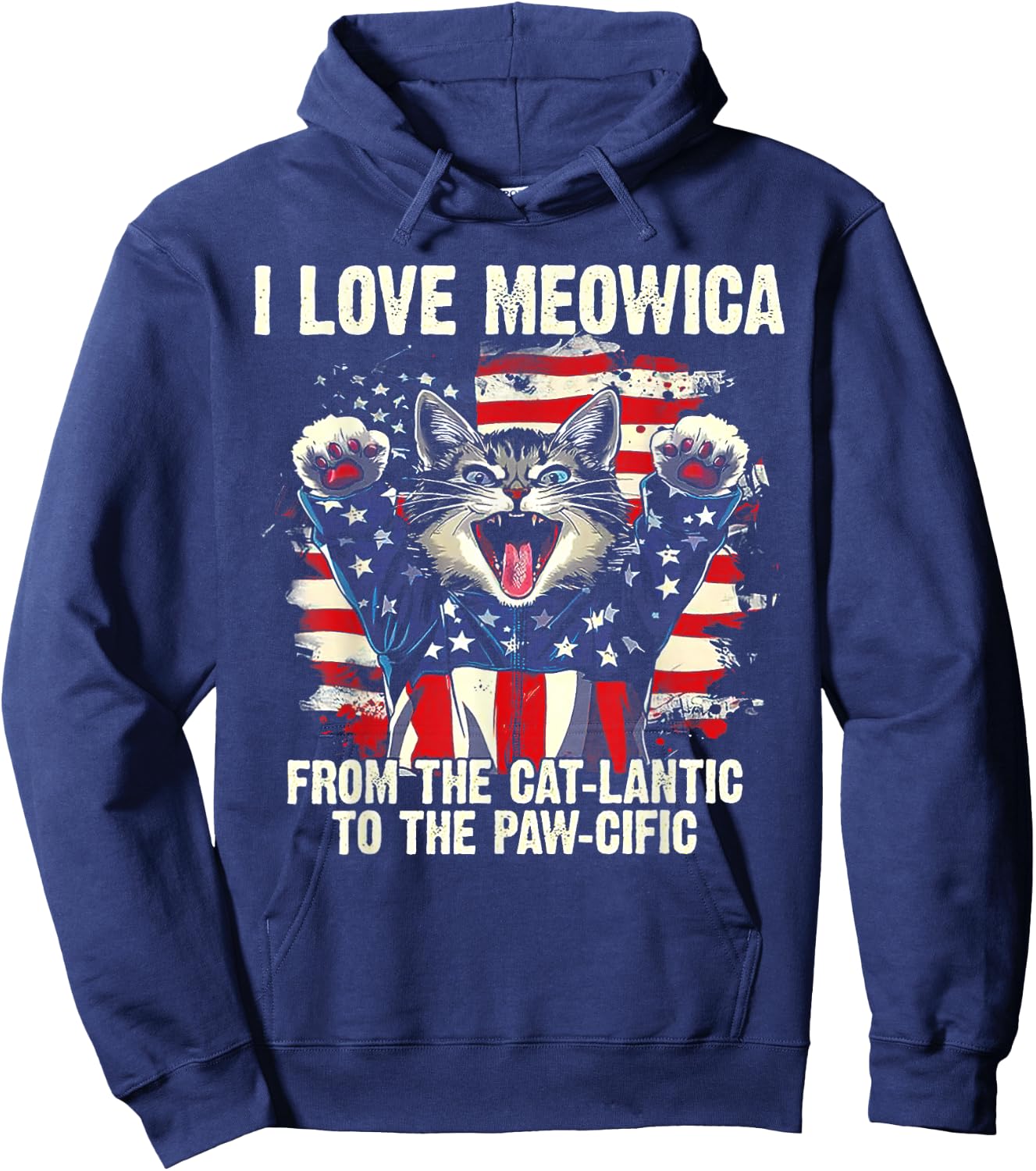 I Love Meowica From The Cat-lantic To The Paw Cific Hoodie - Hoodie | Navy