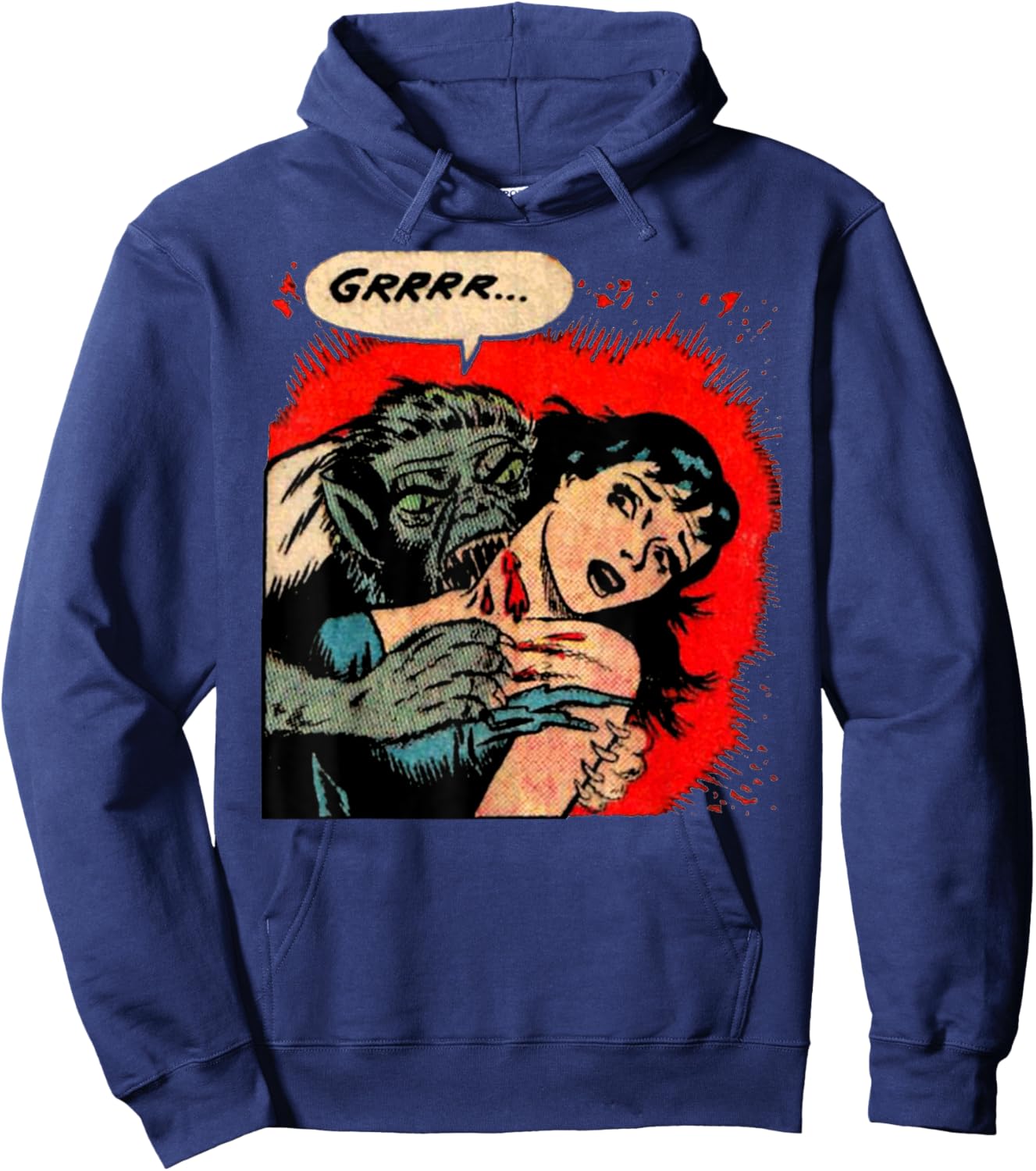 Creepy Horror Movie Monster Comic Vintage Halloween Werewolf Hoodie - Hoodie | Navy