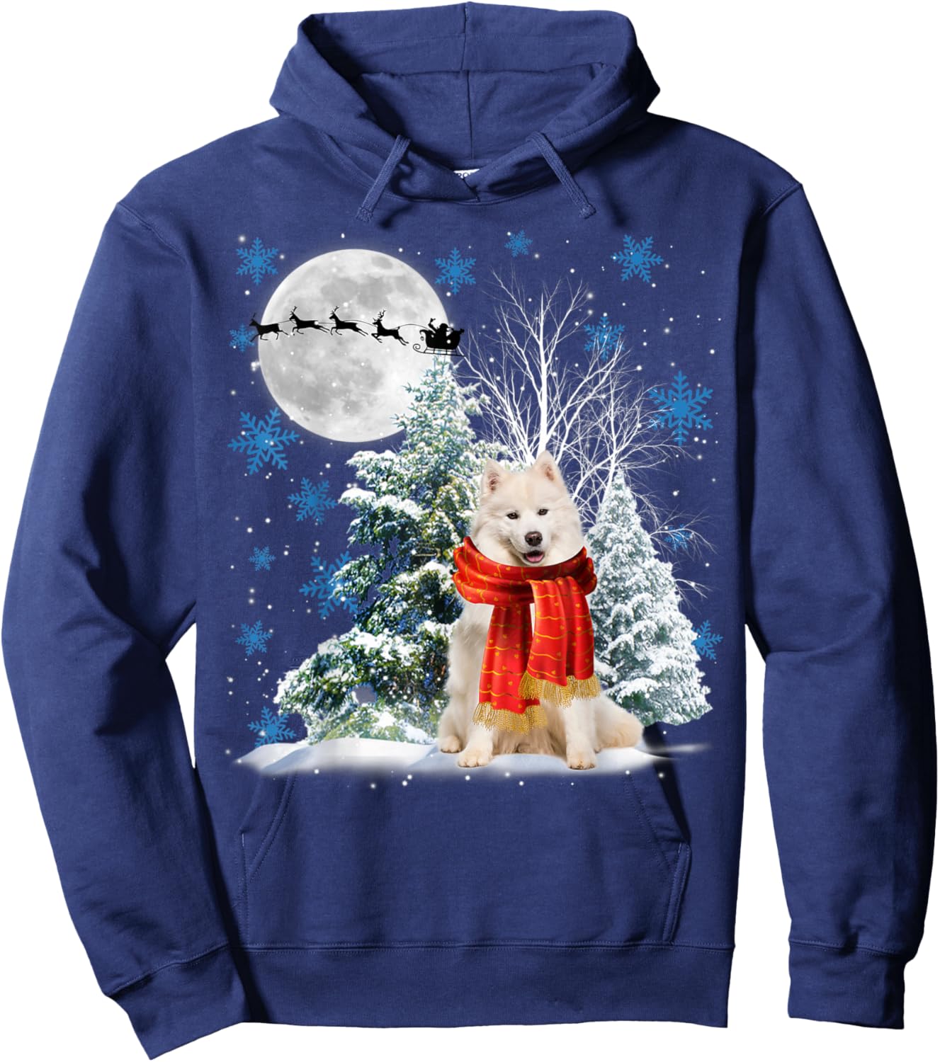 Samoyed Under Moonlight Snow Christmas Pajama Hoodie - Hoodie | Navy