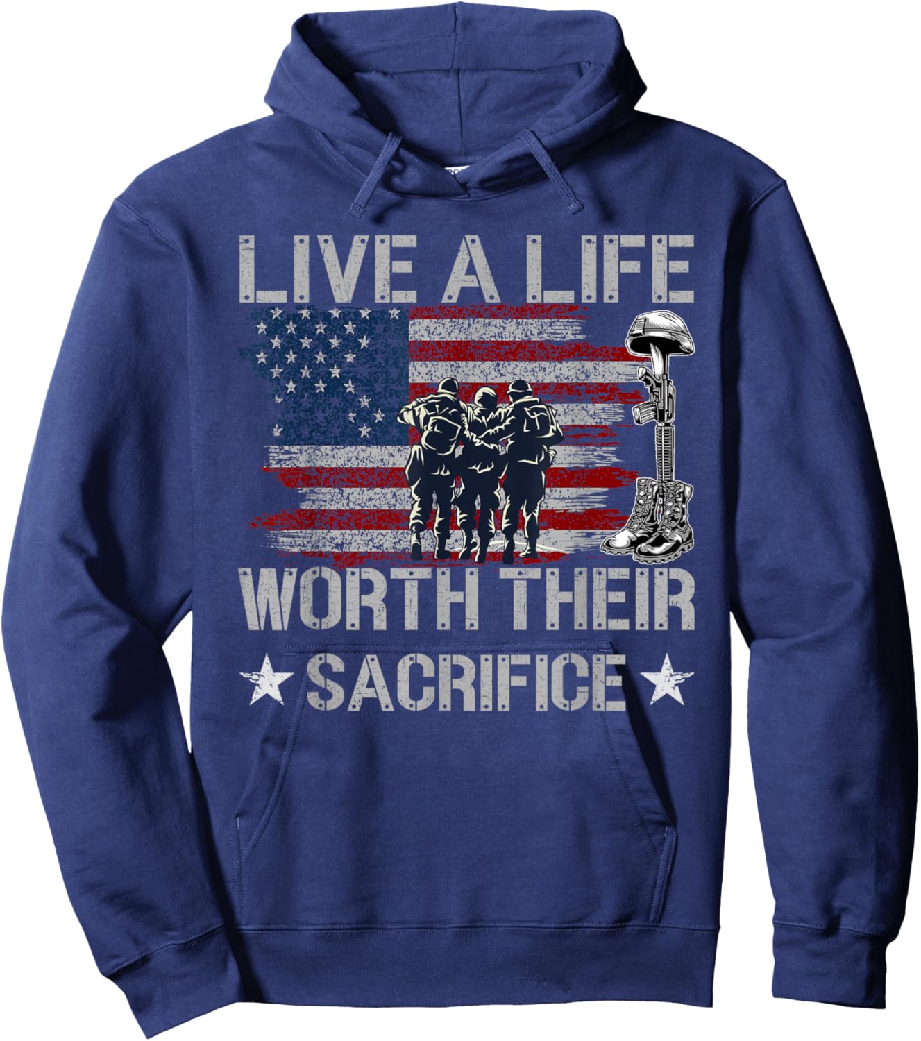 Live A Life Worth Their Sacrifice - Veterans Day Hoodie - Hoodie | Navy