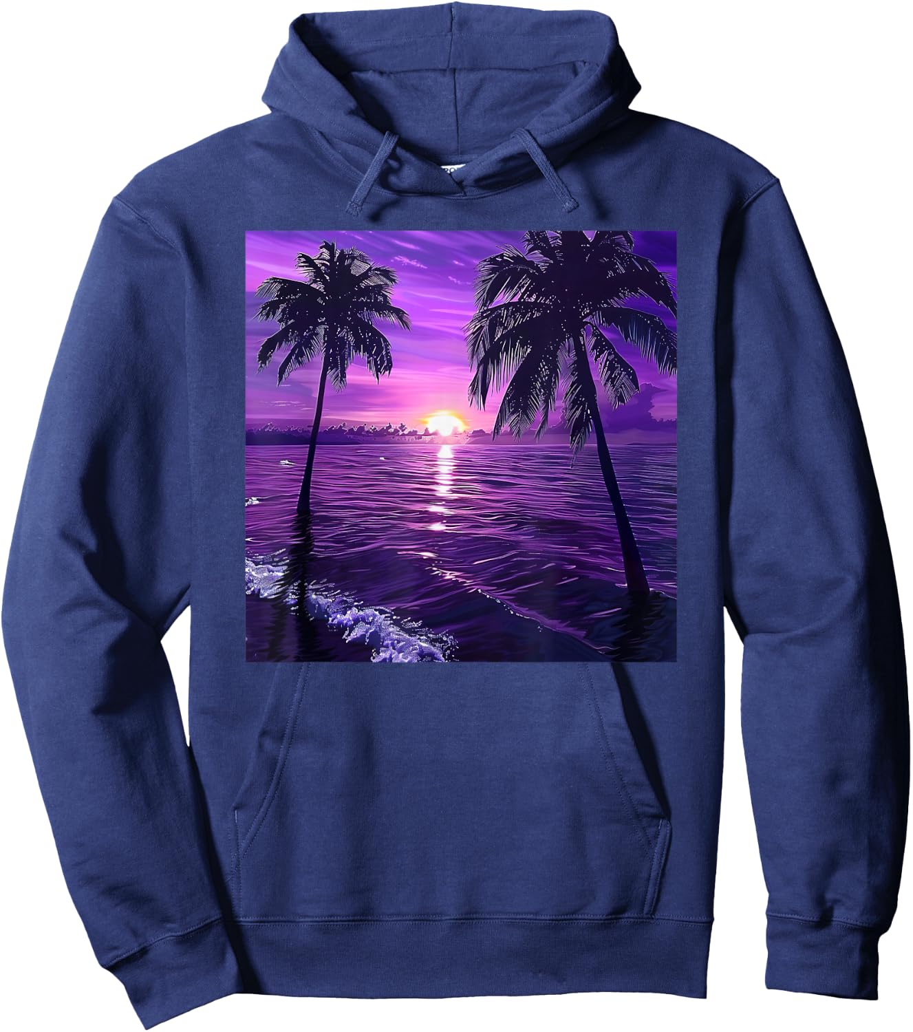 Palm Tree Ocean Sea Tropical Sunset Purple Hoodie - Hoodie | Navy