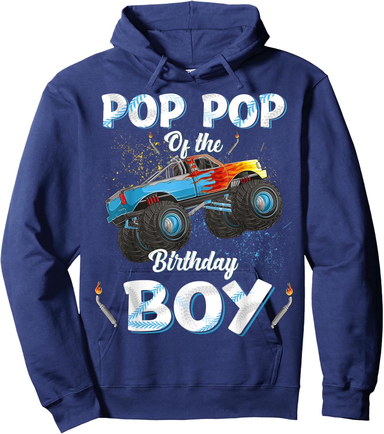 Pop Pop Of The Birthday Boy Monster Truck Bday Men Grandpa Hoodie - Hoodie | Navy