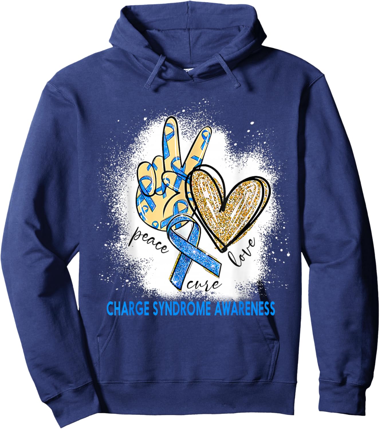 Peace Love Cure Bleached Charge Syndrome Awareness Hoodie - Hoodie | Navy