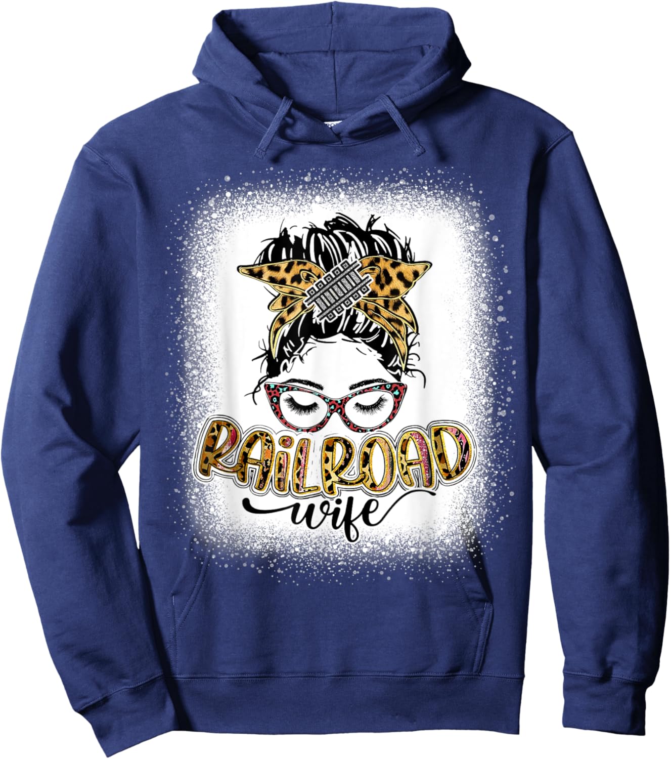Railroad Wife Life Messy Bun Bleached Women Mother's Day Hoodie - Hoodie | Navy
