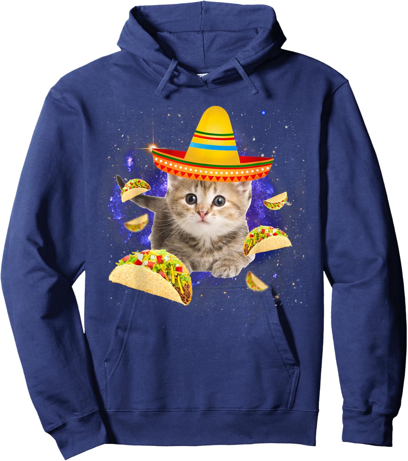 Taco Cat Galaxy Mexican Cat Cinco de Mayo Women Kids Hoodie - Hoodie | Navy