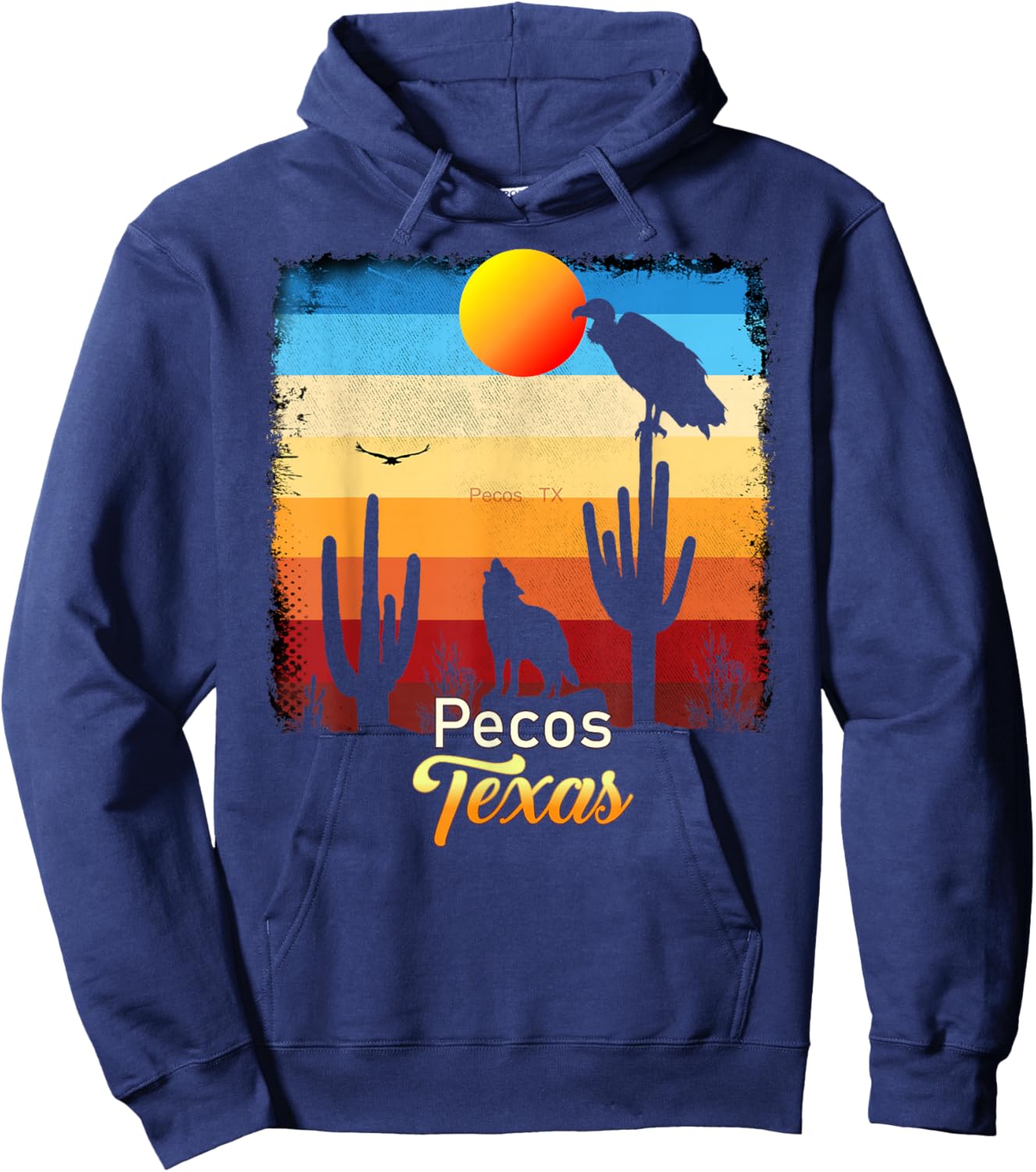 Pecos Texas Vintage Coyote Sunset Texan Desert Hoodie - Hoodie | Navy