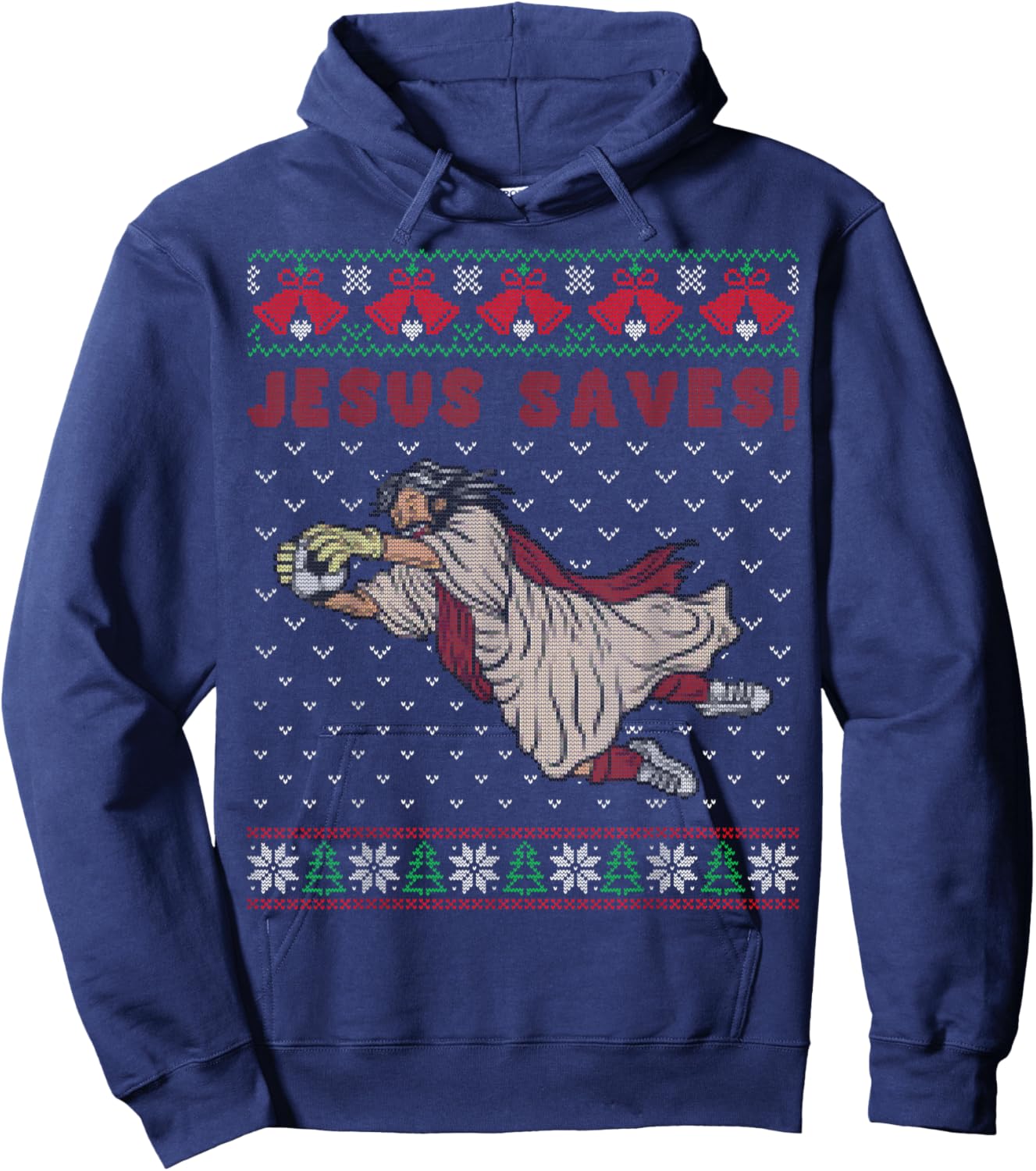 Jesus Saves Football Goalkeeper Goal Ugly Christmas Sweater Hoodie - Hoodie | Navy