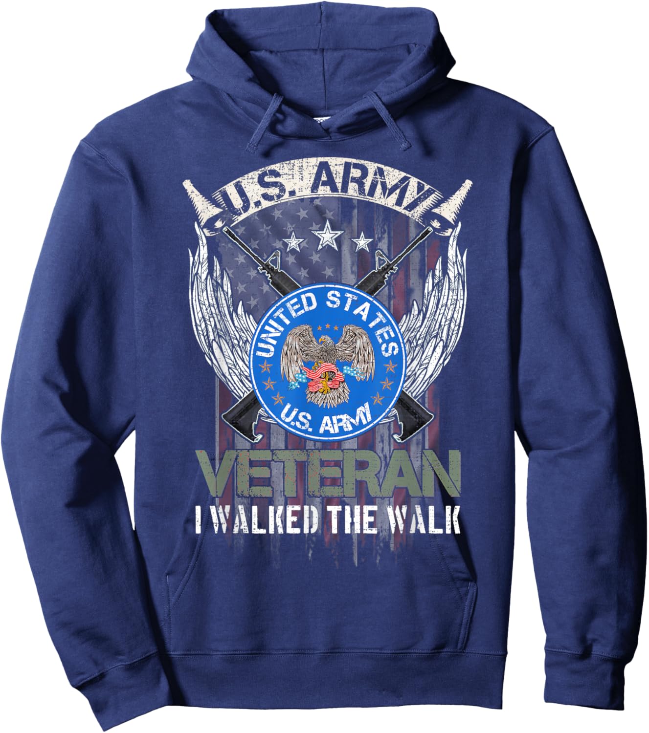 Vintage USA American Flag US Army Veteran I Walked The Walk Hoodie - Hoodie | Navy