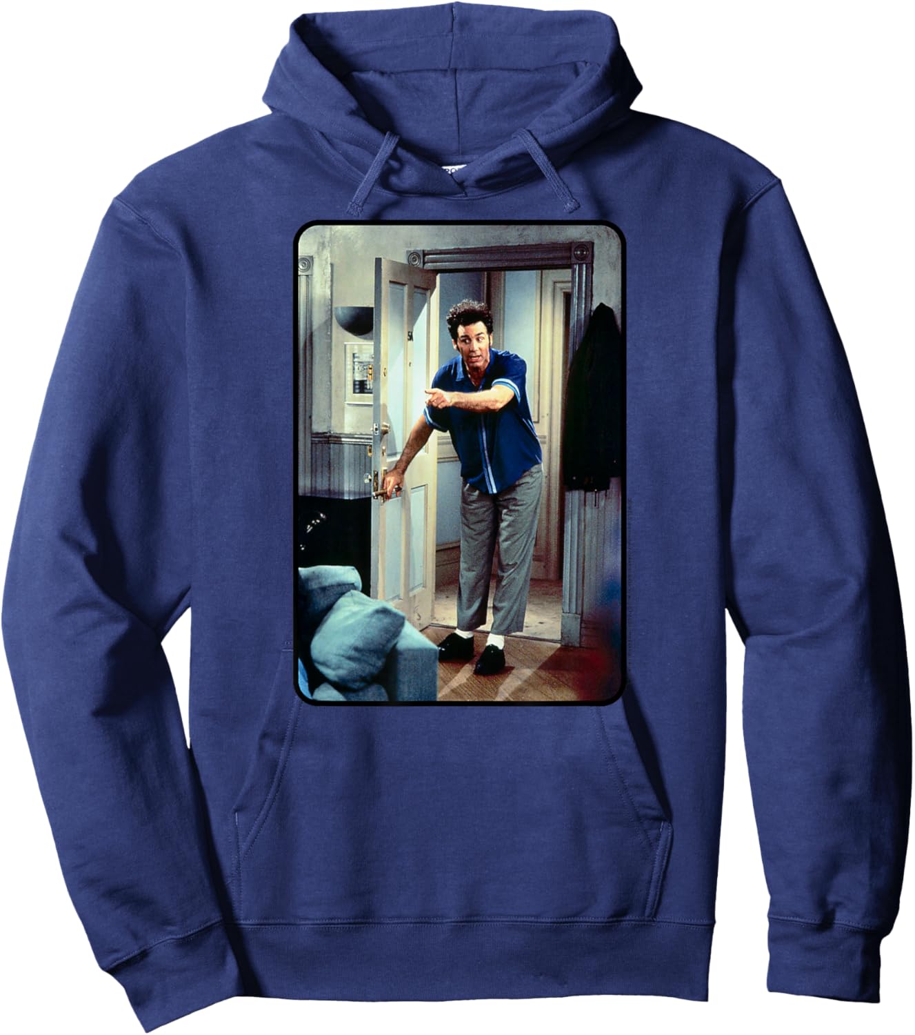 Seinfeld Kramer at The Door Funny 90's TV Show Hoodie - Hoodie | Navy