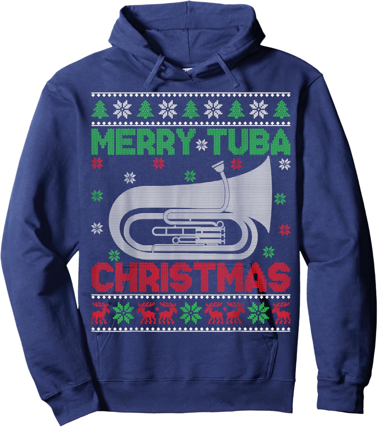 Tuba Music Lover Xmas Lighting Ugly Merry Tuba Christmas Hoodie - Hoodie | Navy