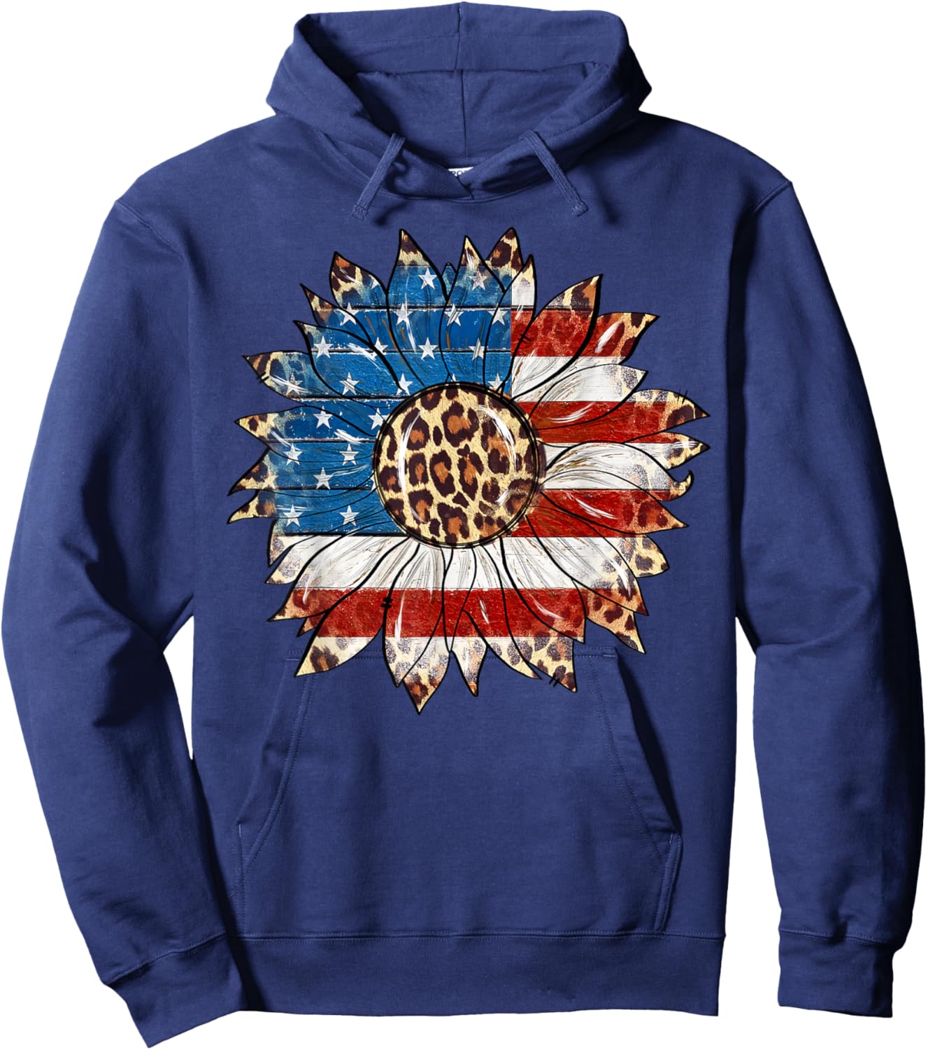 American Flag Sunflower Leopard 4th of July Patriotic Hoodie - Hoodie | Navy