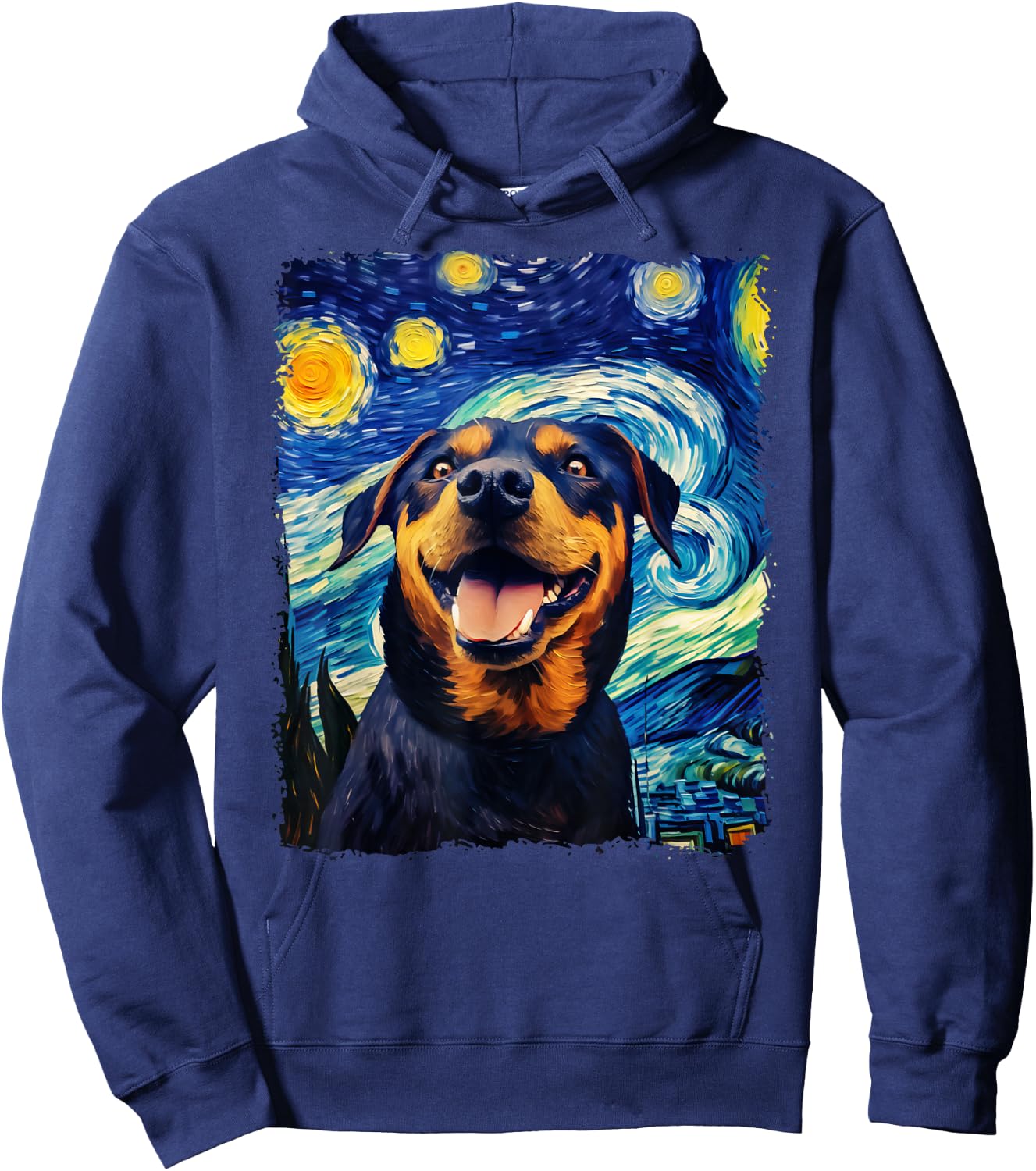 Selfie Rottweiler Starry Night Painting Van Gogh Funny Dog Hoodie - Hoodie | Navy