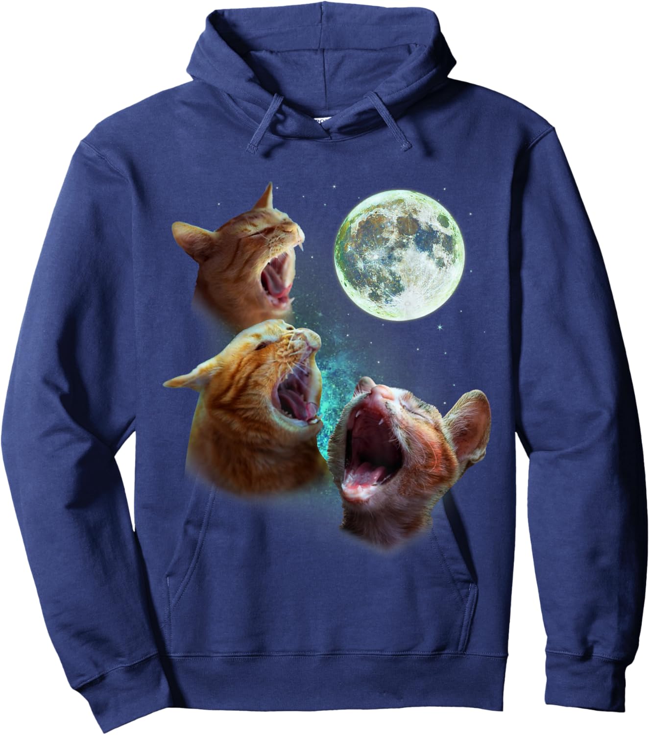 Three Orange Tabby Cats Howl at Moon 3 Wolfs - Funny Parody Hoodie - Hoodie | Navy