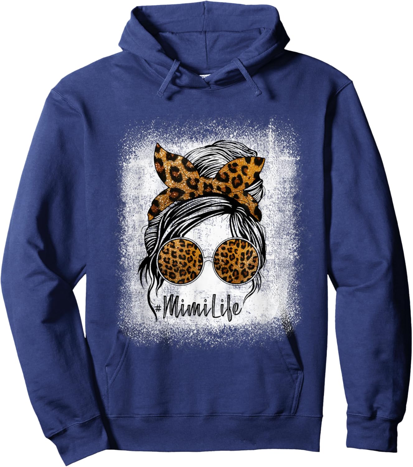 Mimi Life Messy Bun Sunglasses Bleached Mother’s Day Leopard Hoodie - Hoodie | Navy