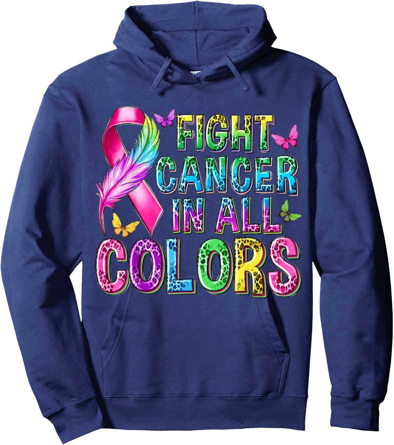 Fight Cancer In All Color Cancer Awareness Ribbons Butterfly Hoodie - Hoodie | Navy
