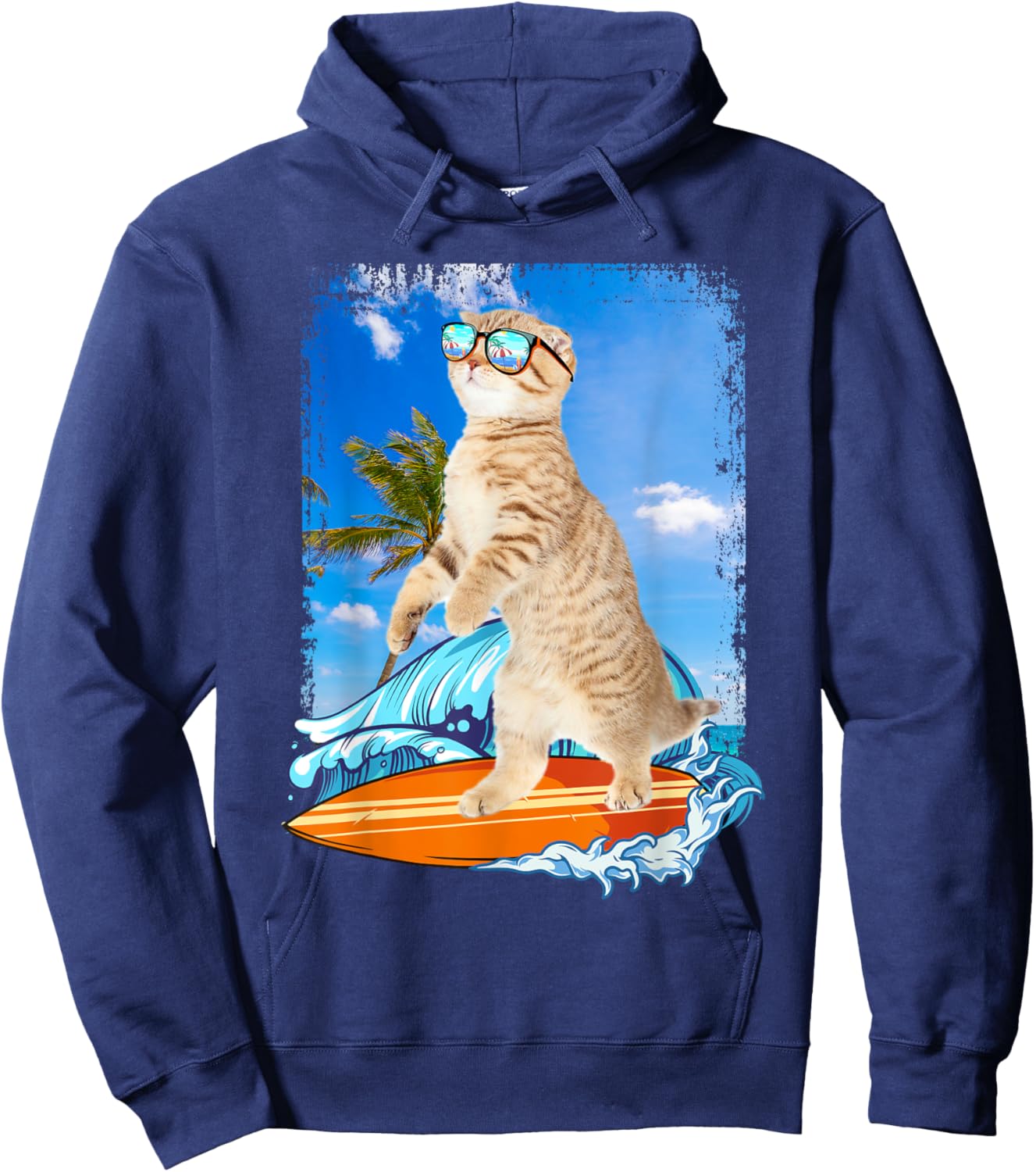 Cute Surfing Hawaiian Cat Lover Surfer Beach Summer Vacation Men Women Girls Kids Hoodie - Hoodie | Navy
