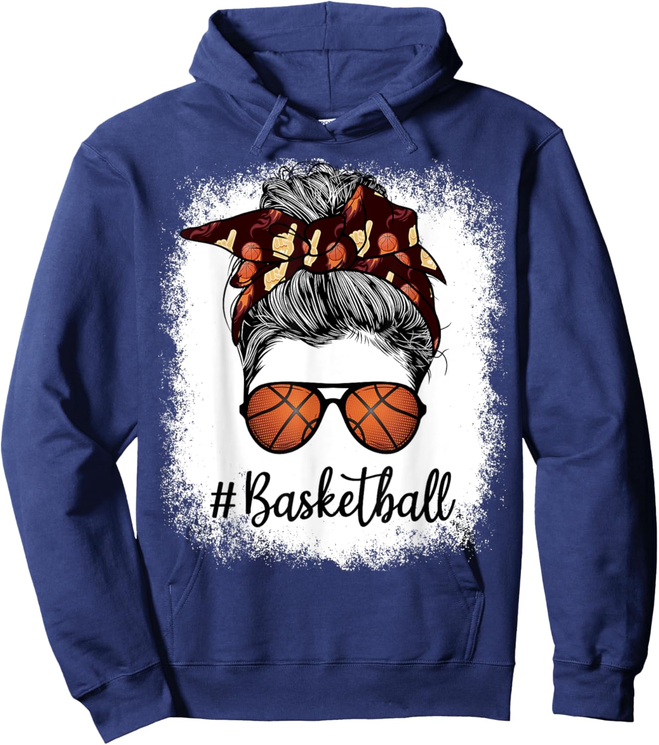 Bleached Life Basketball Mom Leopard Messy bun Glasses Hoodie - Hoodie | Navy