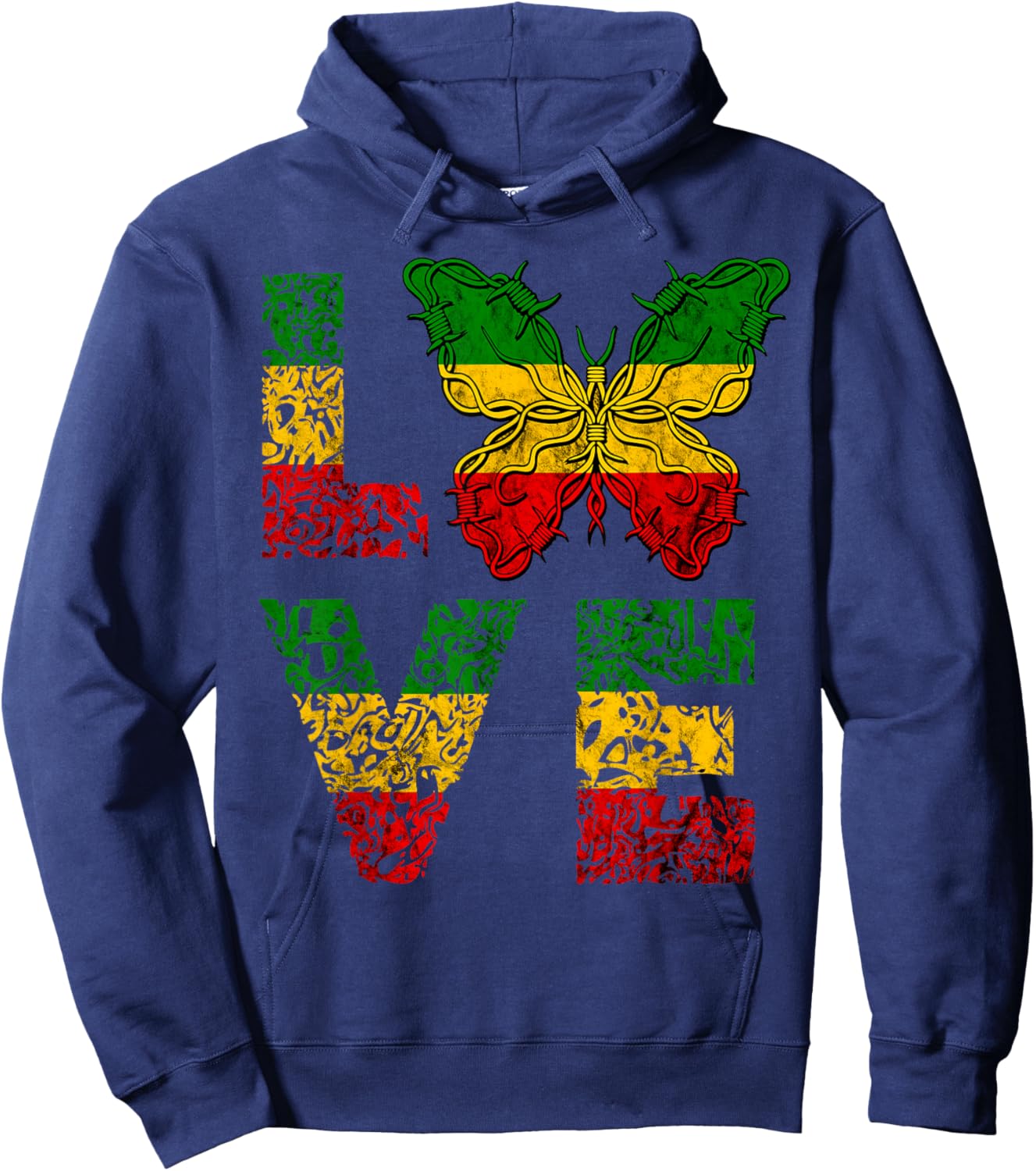 Love Butterfly Reggae Rastafari Reggaeton Hippie Hoodie - Hoodie | Navy