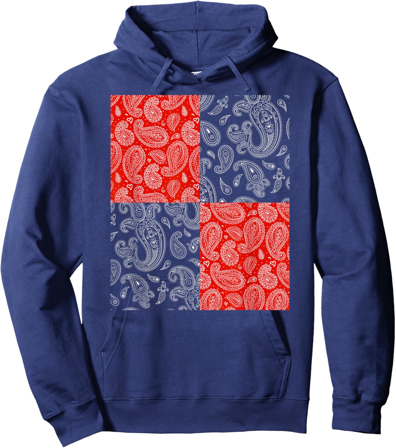 Red Paisley, Bandana Style Hoodie - Hoodie | Navy