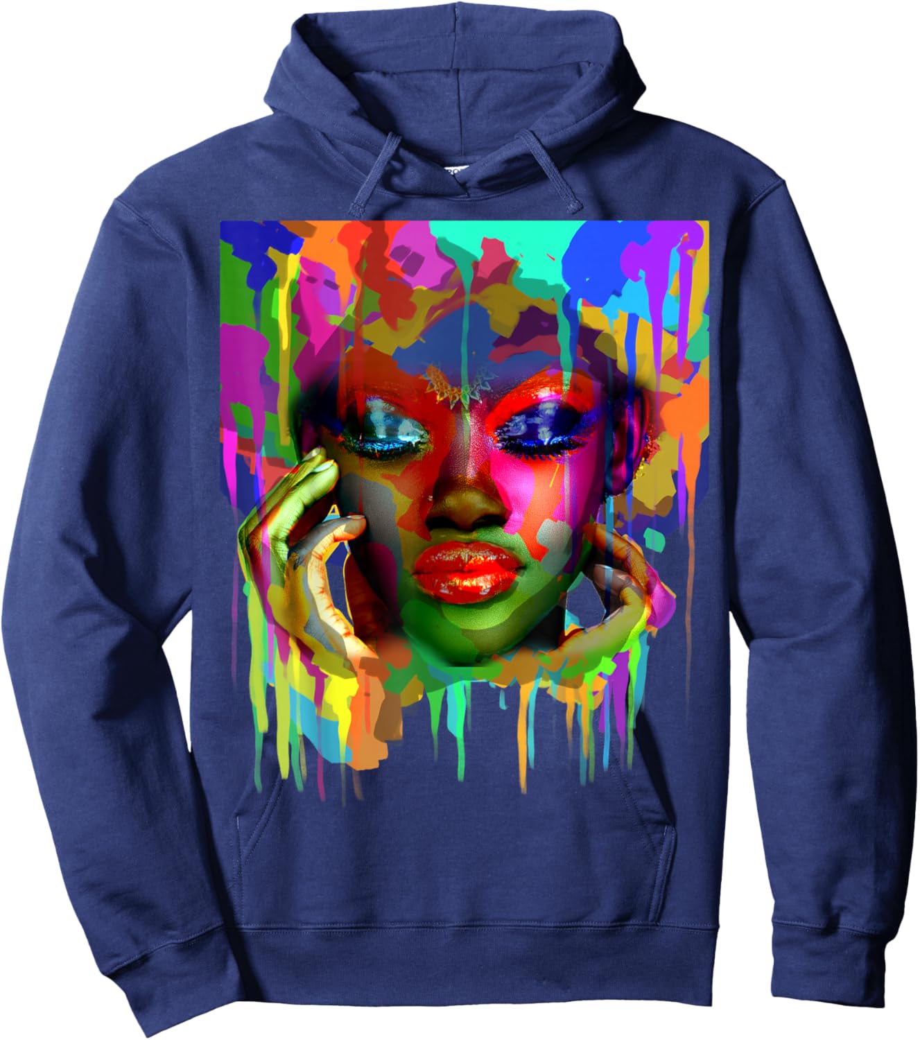 Cool African Woman Afro Color Painted Face Hoodie - Hoodie | Navy