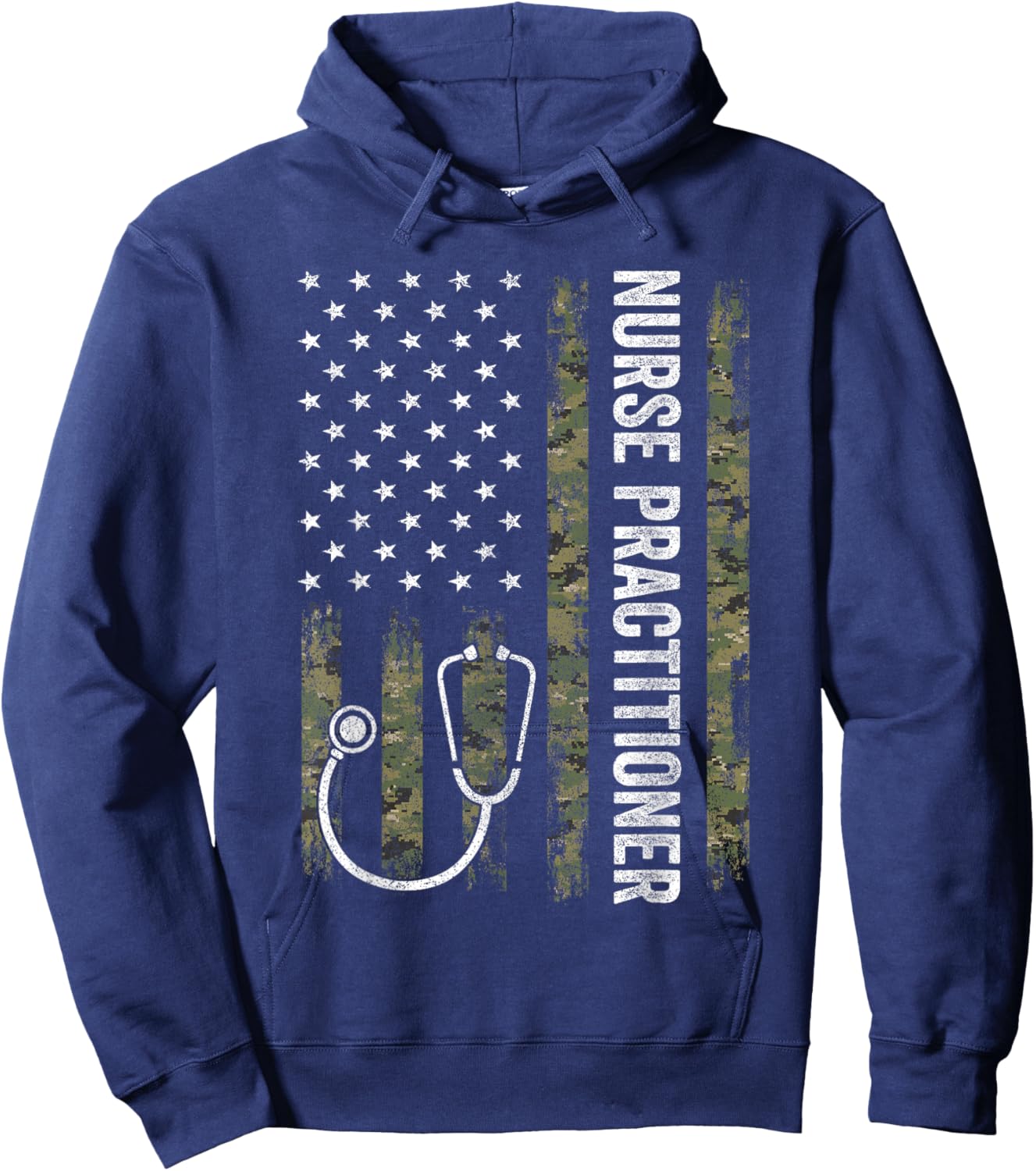 Nursing Shirts Men, Nurse Practitioner USA Flag Hoodie - Hoodie | Navy