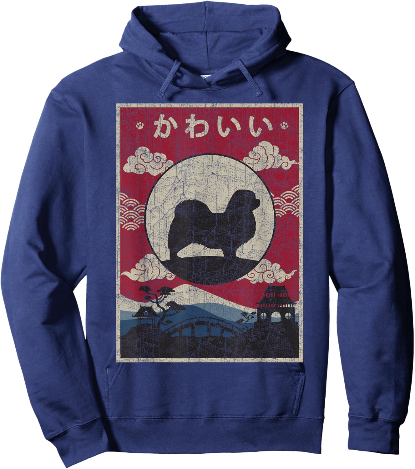 Tibetan Spaniel Japanese Design Kawaii Dog Mom Dad Hoodie - Hoodie | Navy