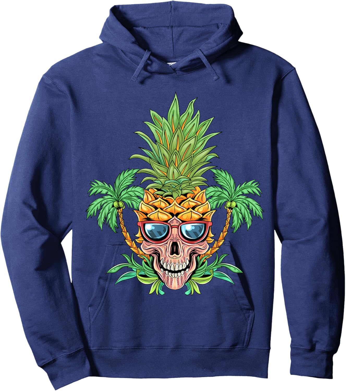 Skull Pineapple Aloha Beaches Hawaiian Flowers Hawaii Summer Hoodie - Hoodie | Navy