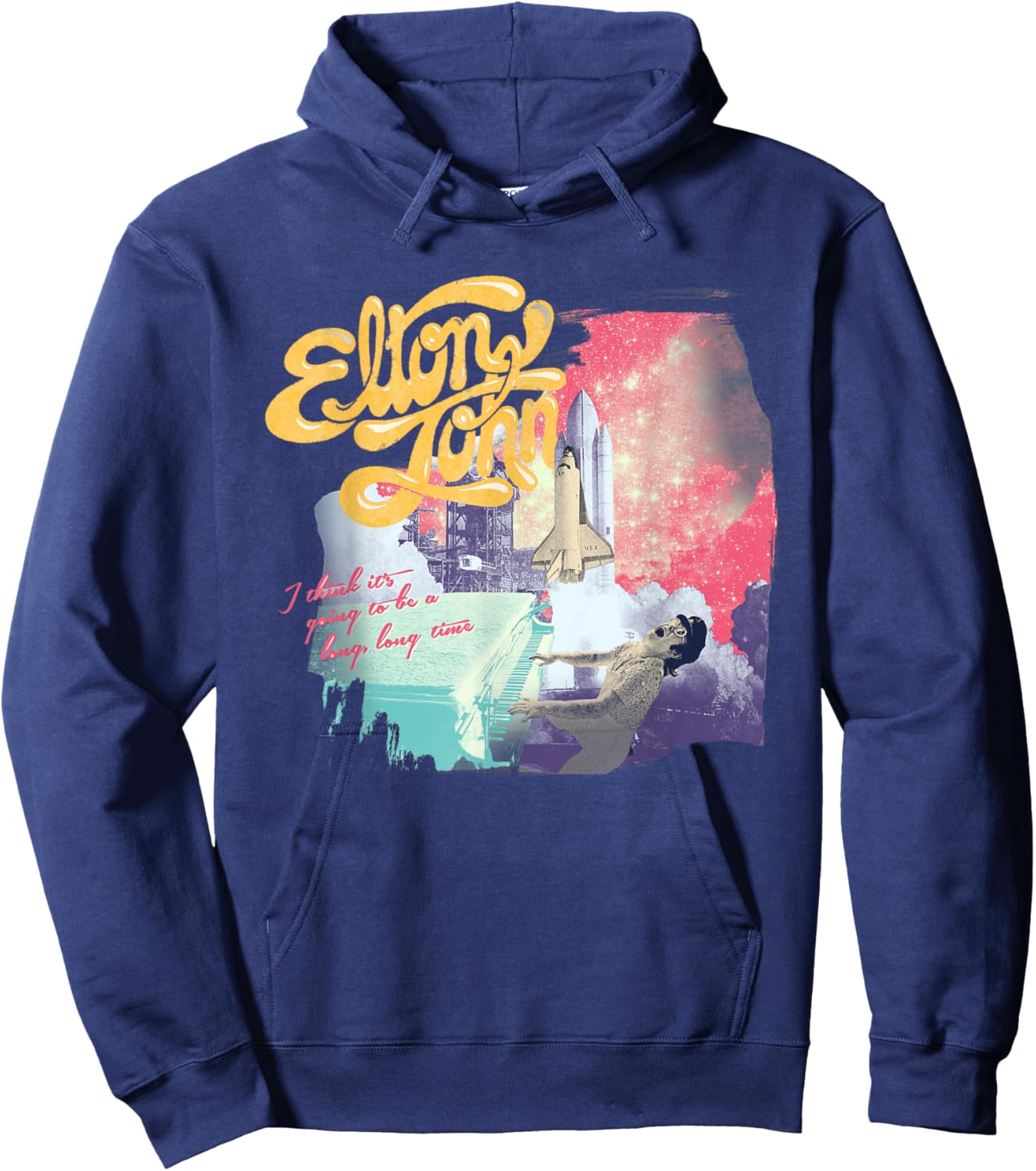 Official Elton John Colorful Long Time Black Hoodie - Hoodie | Navy