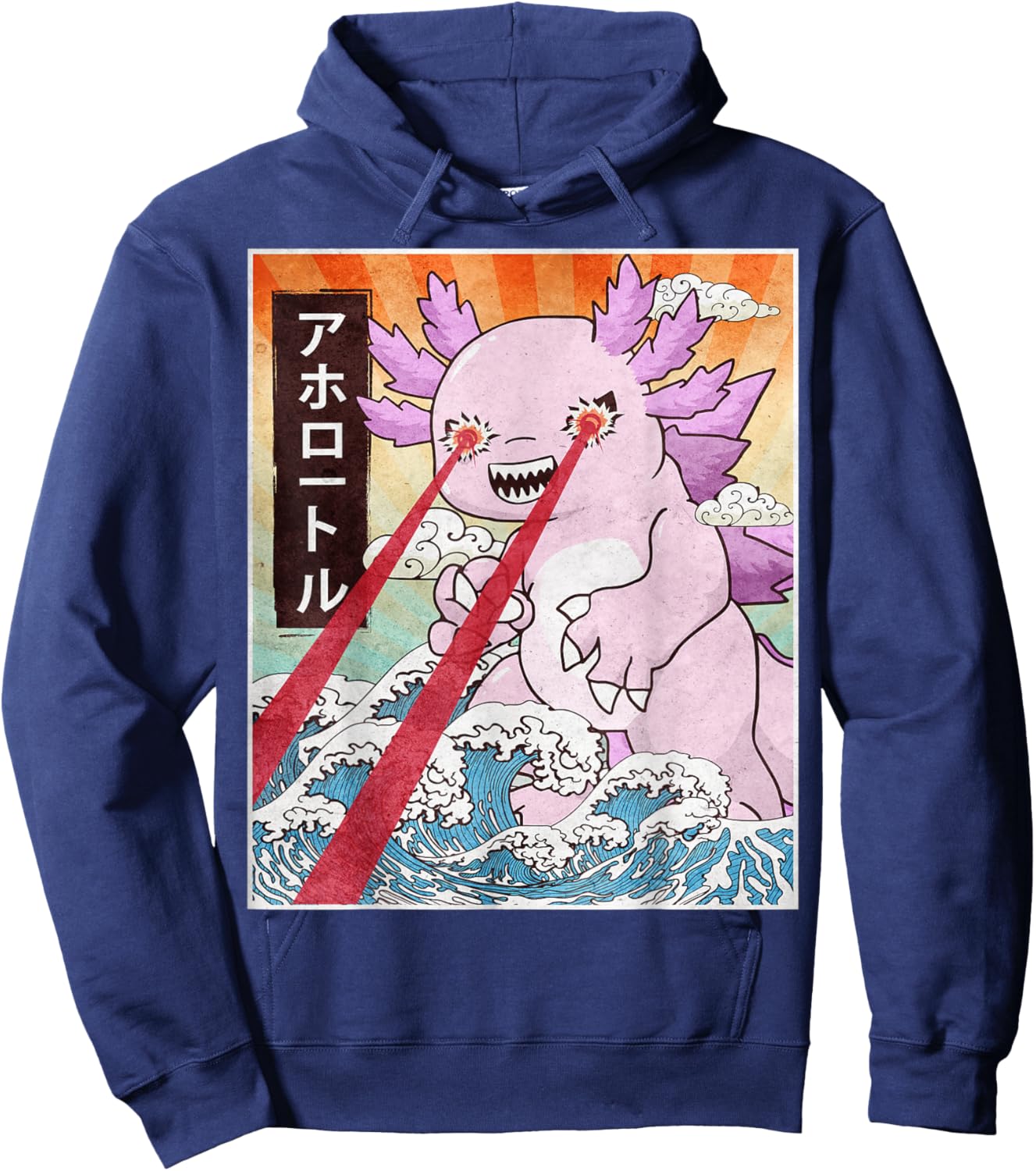 Kaiju Axolotl Japanese Monster Vintage Anime Manga Retro Hoodie - Hoodie | Navy