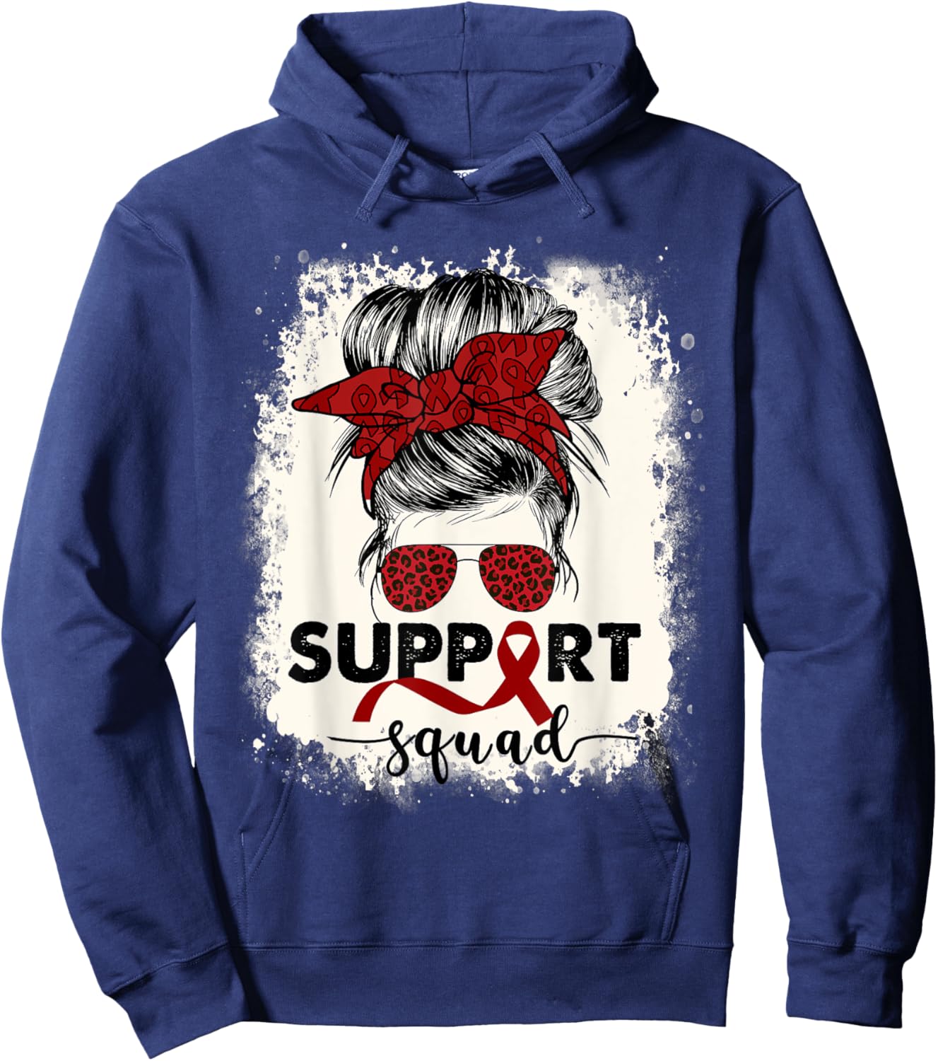 Multiple Myeloma Cancer Awareness Burgundy Ribbon Messy Bun Hoodie - Hoodie | Navy