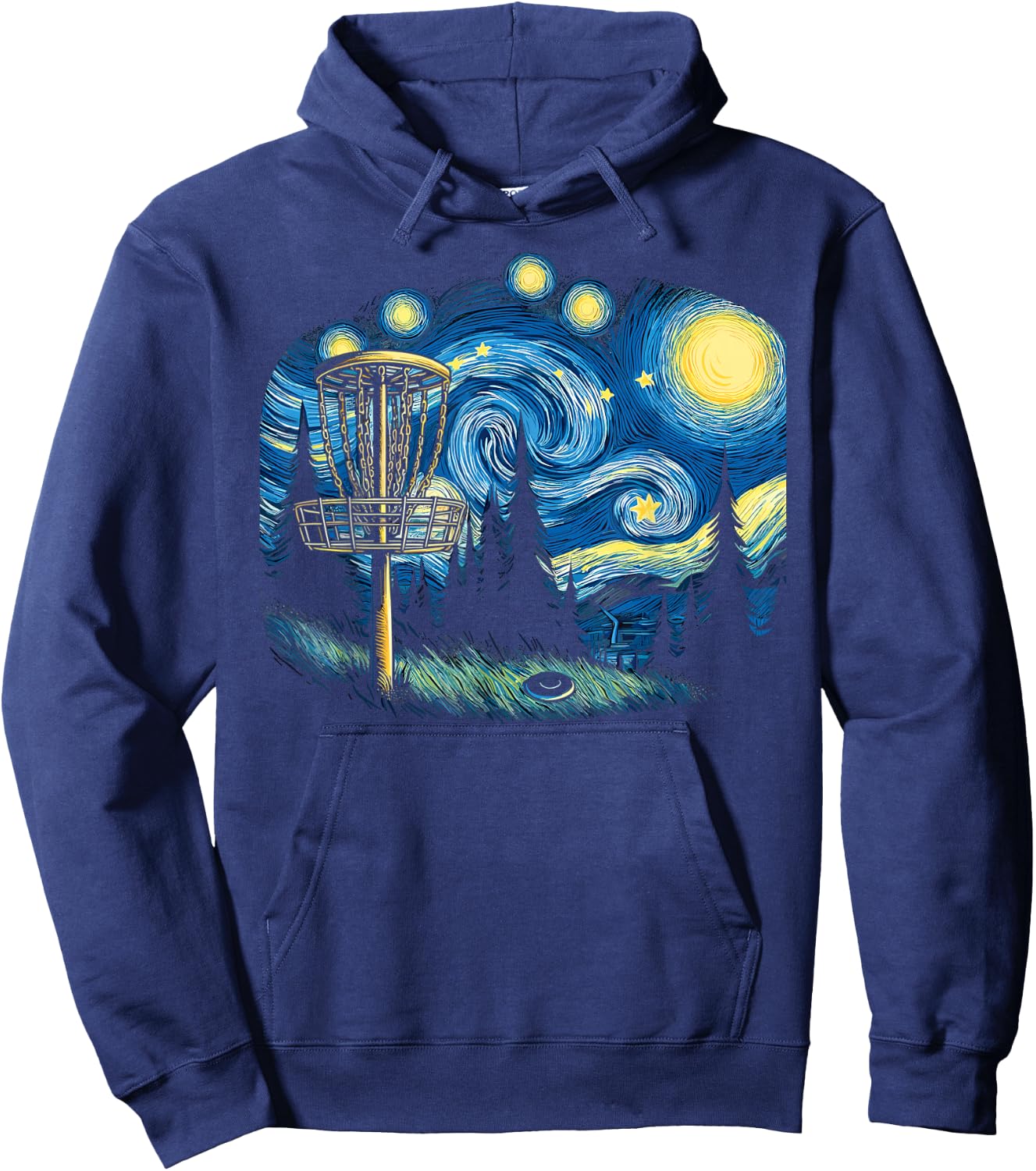 Disc Golf Art Van Gogh Starry Night Cool Disc Golfer Apparel Hoodie - Hoodie | Navy