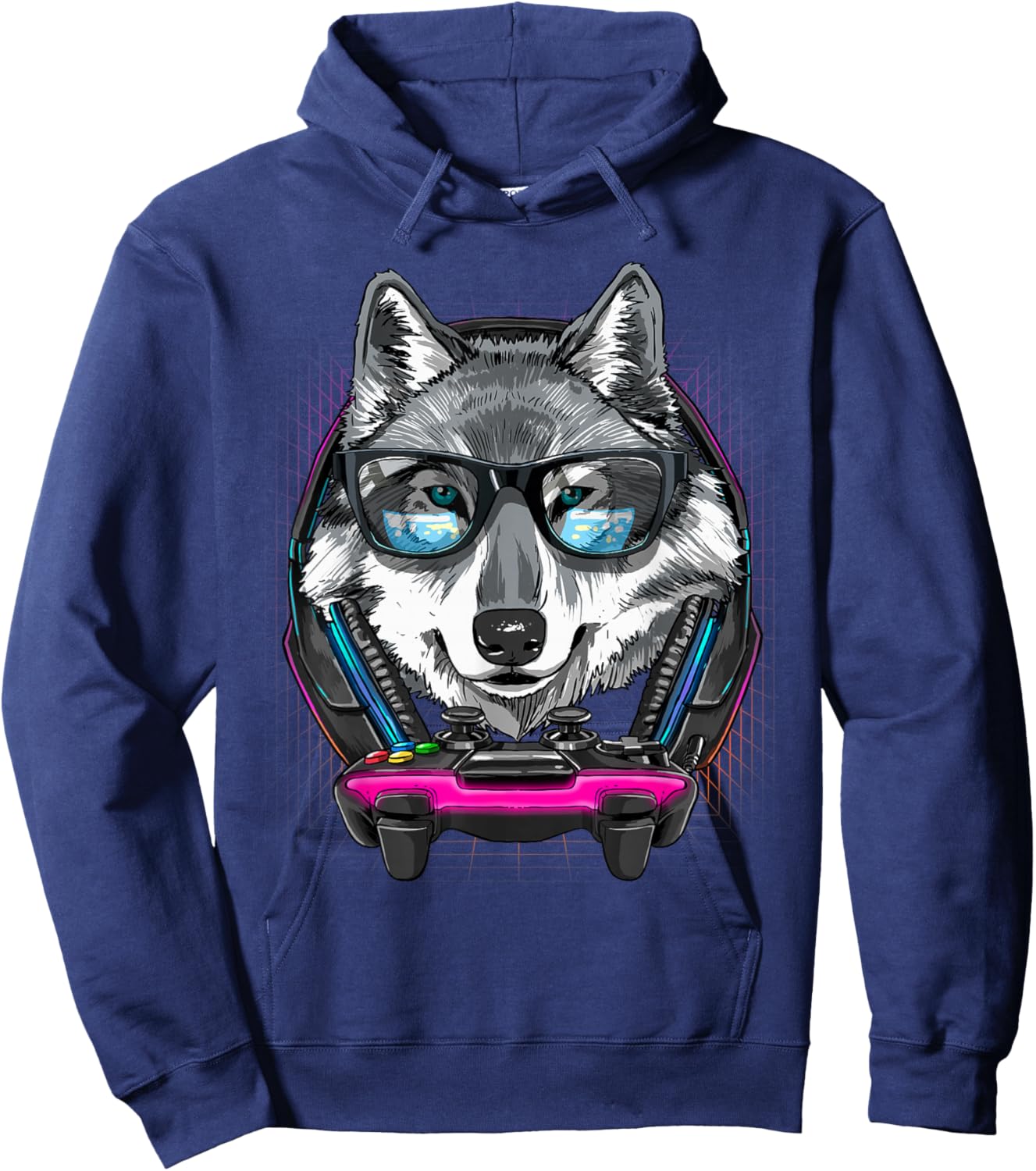 Gaming Wolf Video Gamer Player Animal Lover Hoodie - Hoodie | Navy