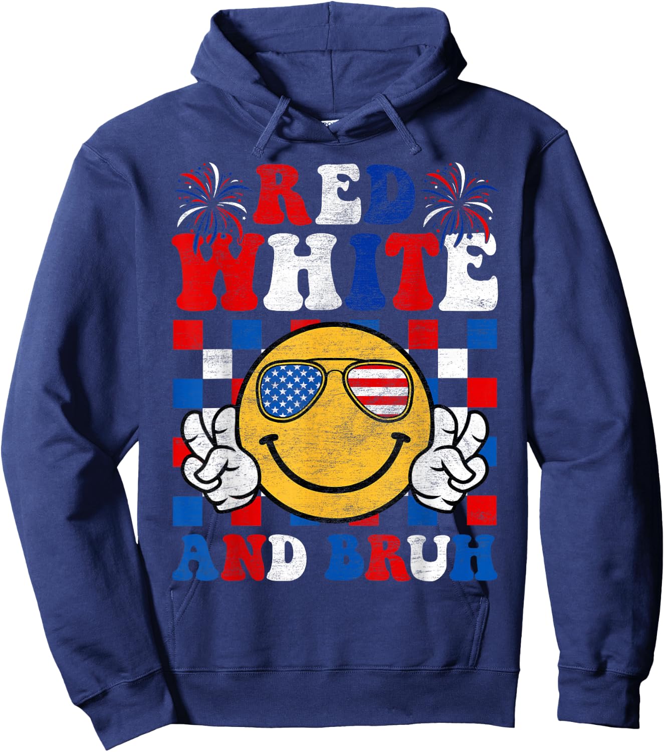 Red White And Bruh 4th Of July Boys Patriotic Men Teens Kids Hoodie - Hoodie | Navy