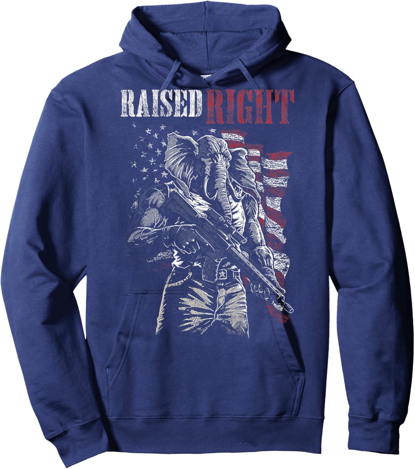 Raised Right Elephant (on back) Hoodie - Hoodie | Navy