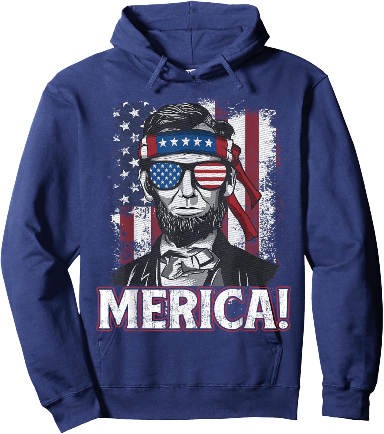 Abraham Lincoln Merica - USA American Flag 4th of July Hoodie - Hoodie | Navy